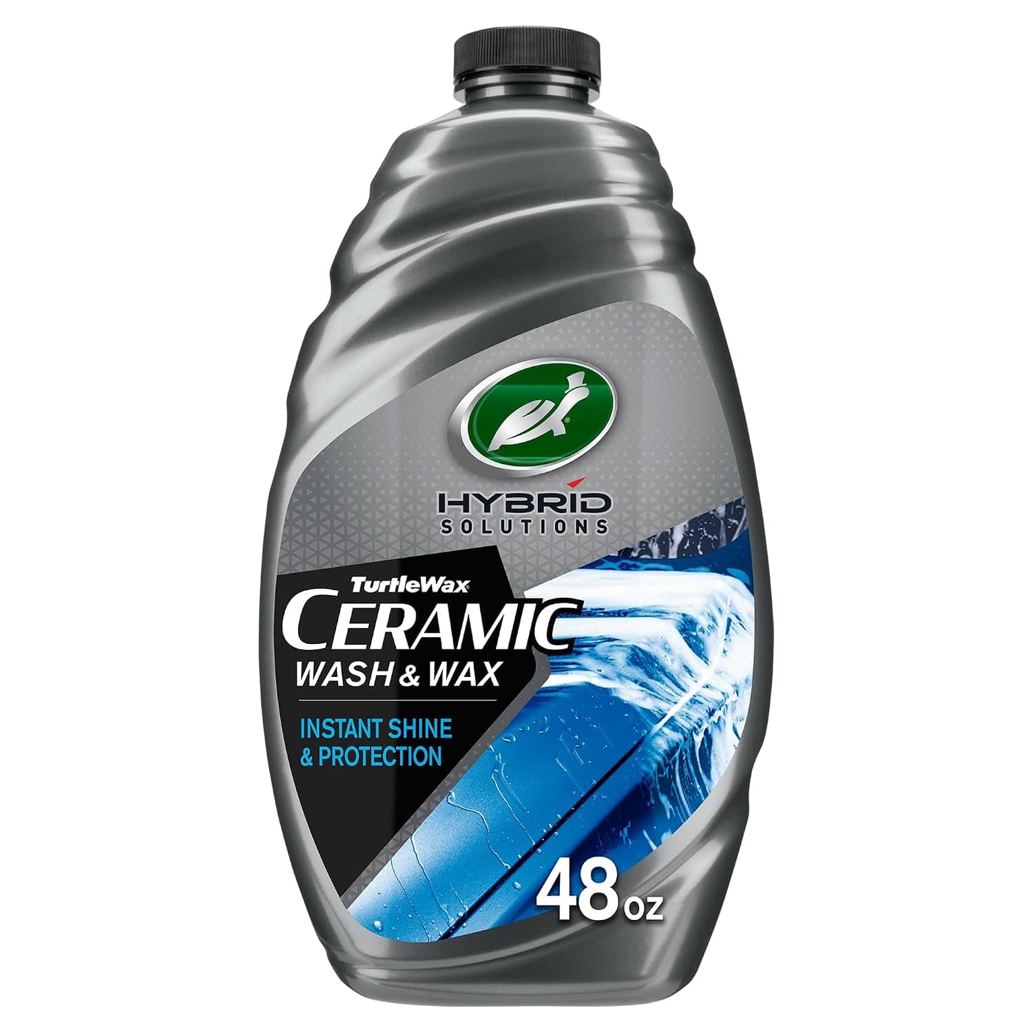 Turtle Wax HYBRID SOLUTIONS CERAMIC WASH & WAX 48 FL OZ, Gray, 53411 | Gentle pH Neutral Car Cleaner with Extreme Water Beading Paint Protection, High Gloss Spot-Free, Car Wax Shine, Fruity Scent