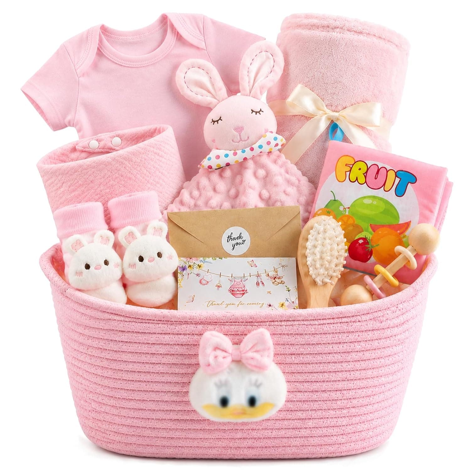 Baby Gift Set 10-Piece Newborn Gift Baby Gifts Boys Girls | Gift Basket with Baby Blanket Comforter Rattle Fabric Book Romper Bib Baby Socks Baby Shower Baby Set Girls (Pink)