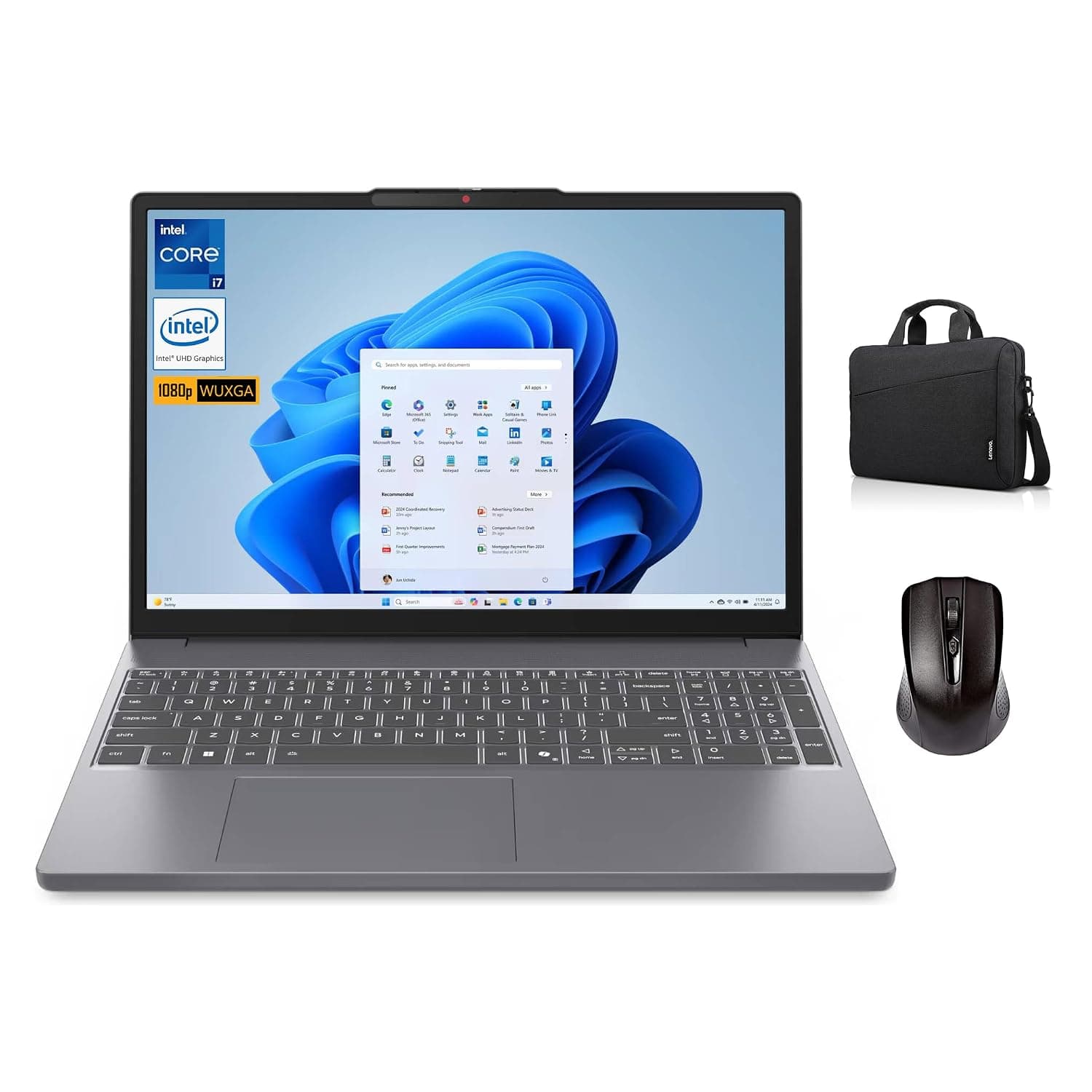 Lenovo IdeaPad Slim 3 15IRH10 Notebook Intel Core i7-13620H 15.3" WUXGA IPS Display, 16GB RAM, 512GB SSD, Intel UHD Graphics, Windows 11 Pro, Luna Grey, with Pouch and Wireless Mouse