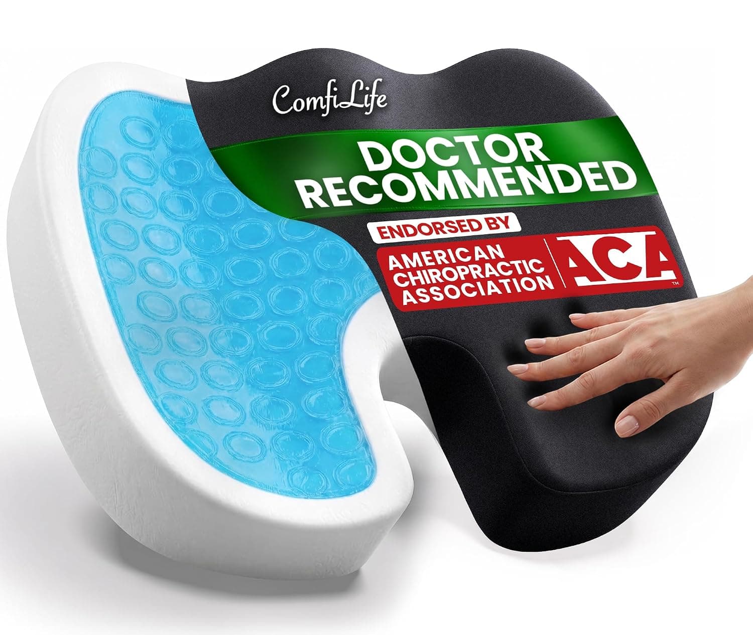ComfiLife Gel Enhanced Seat Cushion - Non-Slip Orthopedic Gel & Memory Foam Coccyx Cushion for Tailbone Pain - Office Chair Car Seat Cushion - Sciatica & Back Pain Relief (Black)
