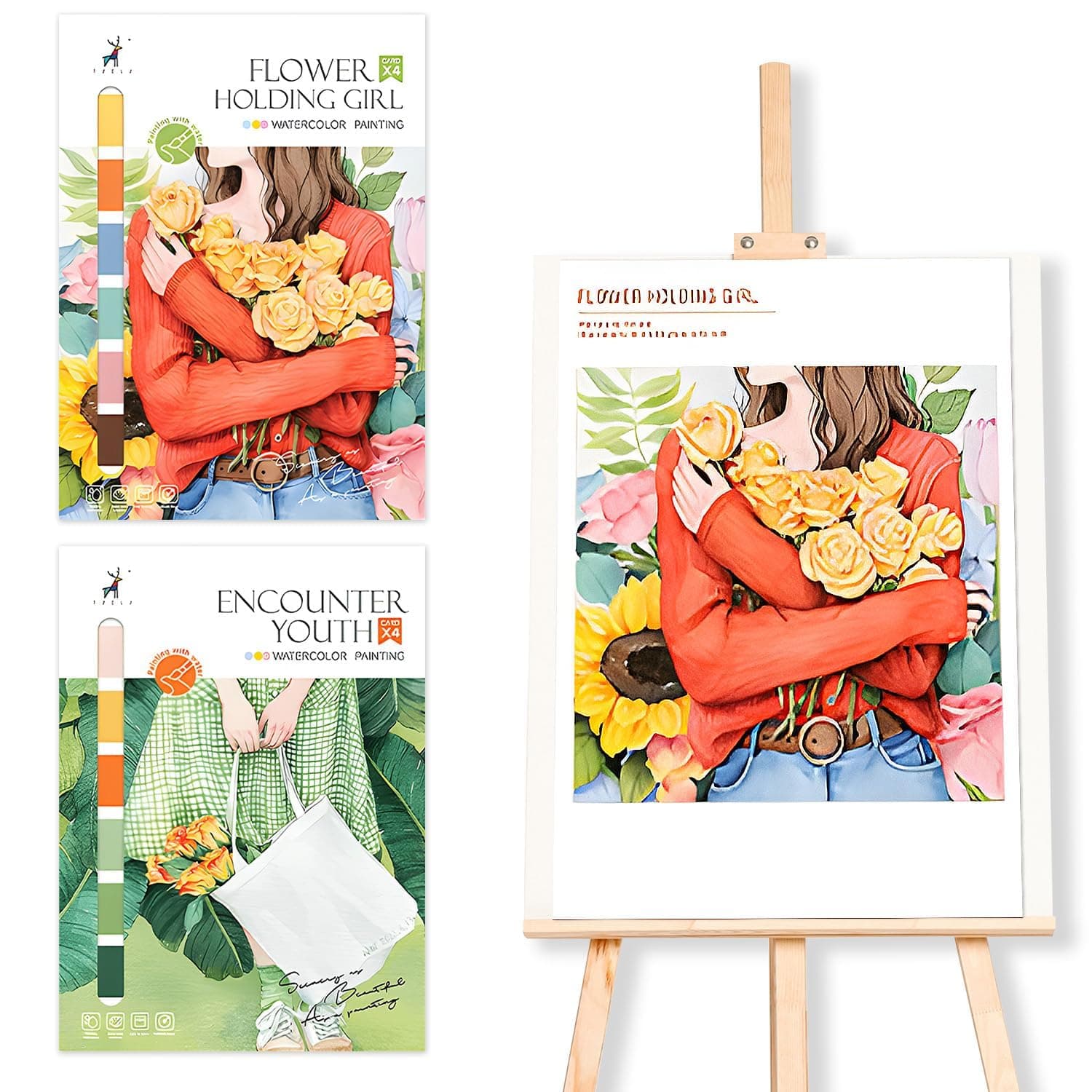 2 Pack Paint with Water Coloring Book Set - DIY Watercolor Painting Kit with Brush, 12.4 x 8.8" - Creative Arts and Crafts, Drawing Activity for Kids and Adults