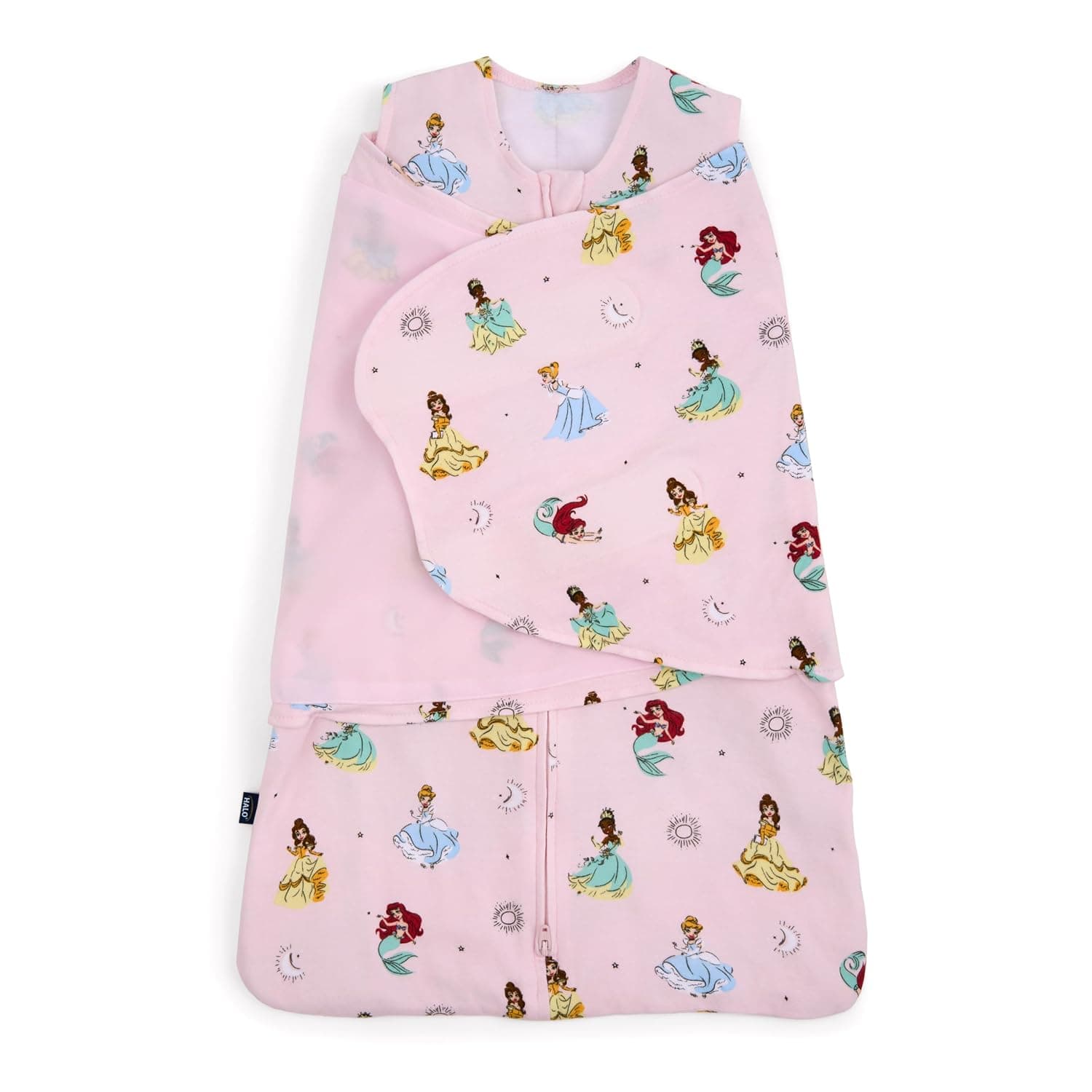 HALO Disney Baby 100% Cotton Sleepsack Swaddle, 3-Way Adjustable Wearable Blanket, TOG 1.5, Disney Princess, Small, 3-6 Months