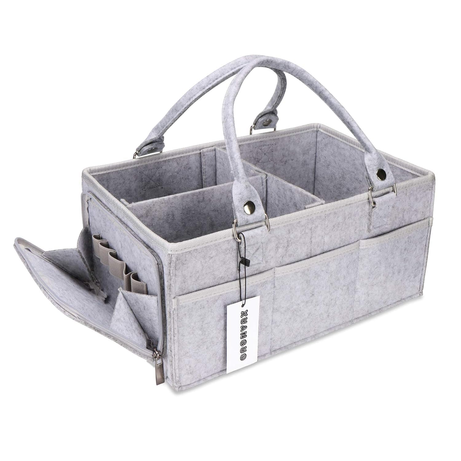 XUANGUO Baby Diaper Caddy Organizer with Handle Gender Neutral Baby Stuff Large Nursery Storage Bin Basket Portable Tote Bag Car Organizer Newborn Essentials Baby Registry Must Haves Item Grey