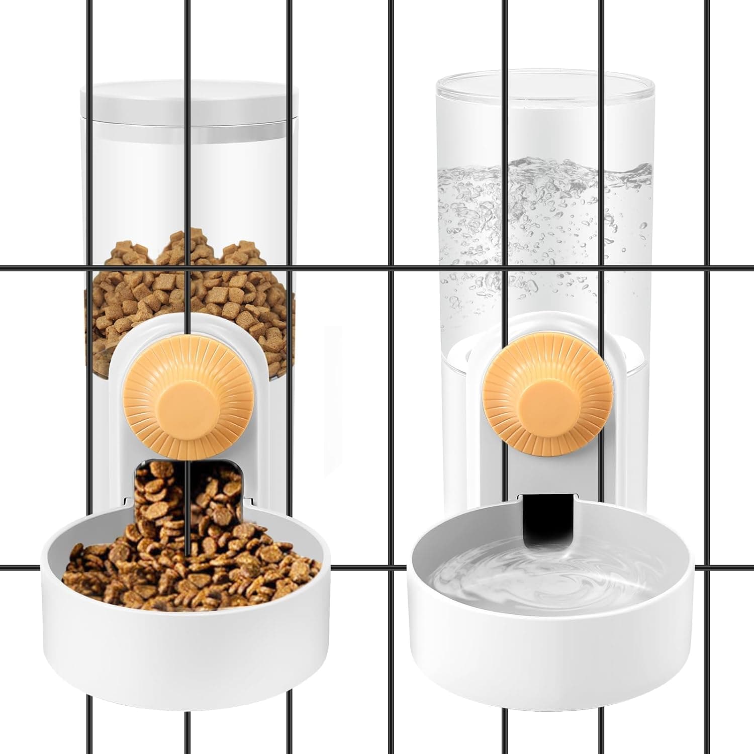 Hanging Cage Pet Feeder, 1L Gravity Feeder Set Automatic Pet Water Dispenser Small Pet Food Bowl Kennel Feeding Station Cats Gravity Feeder Crate Feeder Dish for Puppy Cats Rabbit Ferret
