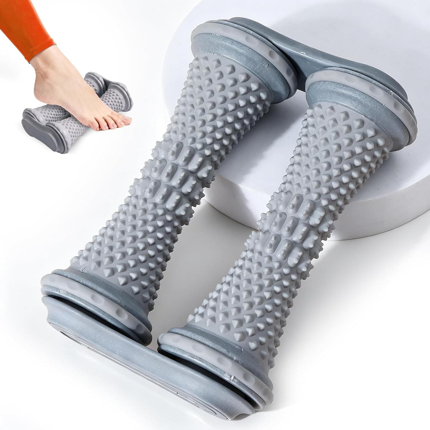 Foot Massage Roller for Plantar Fasciitis, Foot Roller 19 x 13 x 6.5 cm Portable Dual Fascia Roller Foot Massage Roller Reflexology Tool for Stress Relief Relaxation (Grey)