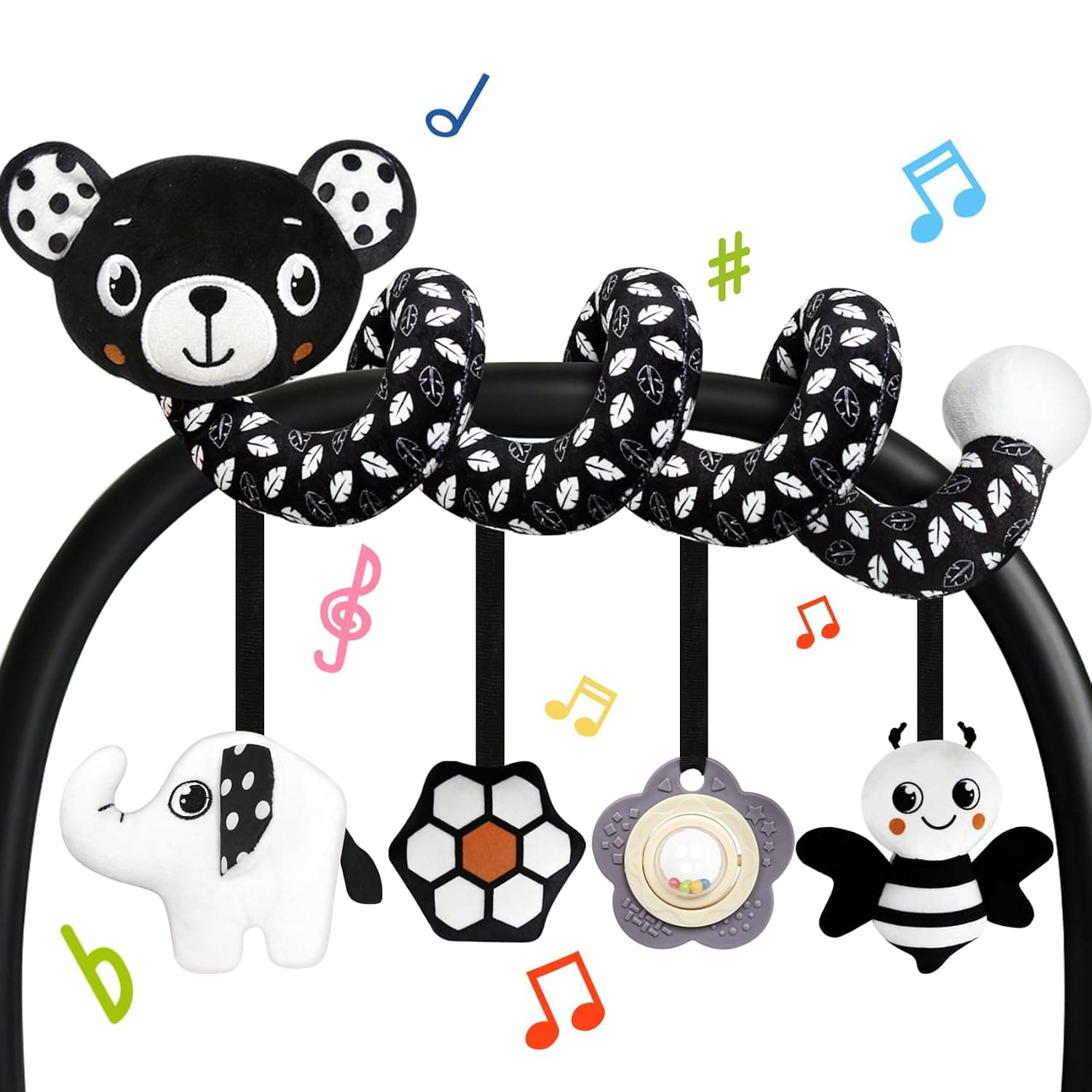 Car Seat Toys for Babies 0-6 Months Boys Girls,Baby Spiral Hanging Stroller Black and White High Contrast Baby Toys,Hanging Rattle Toys Thank You Gifts for Newborn 0 3 6 9 12 Months Baby