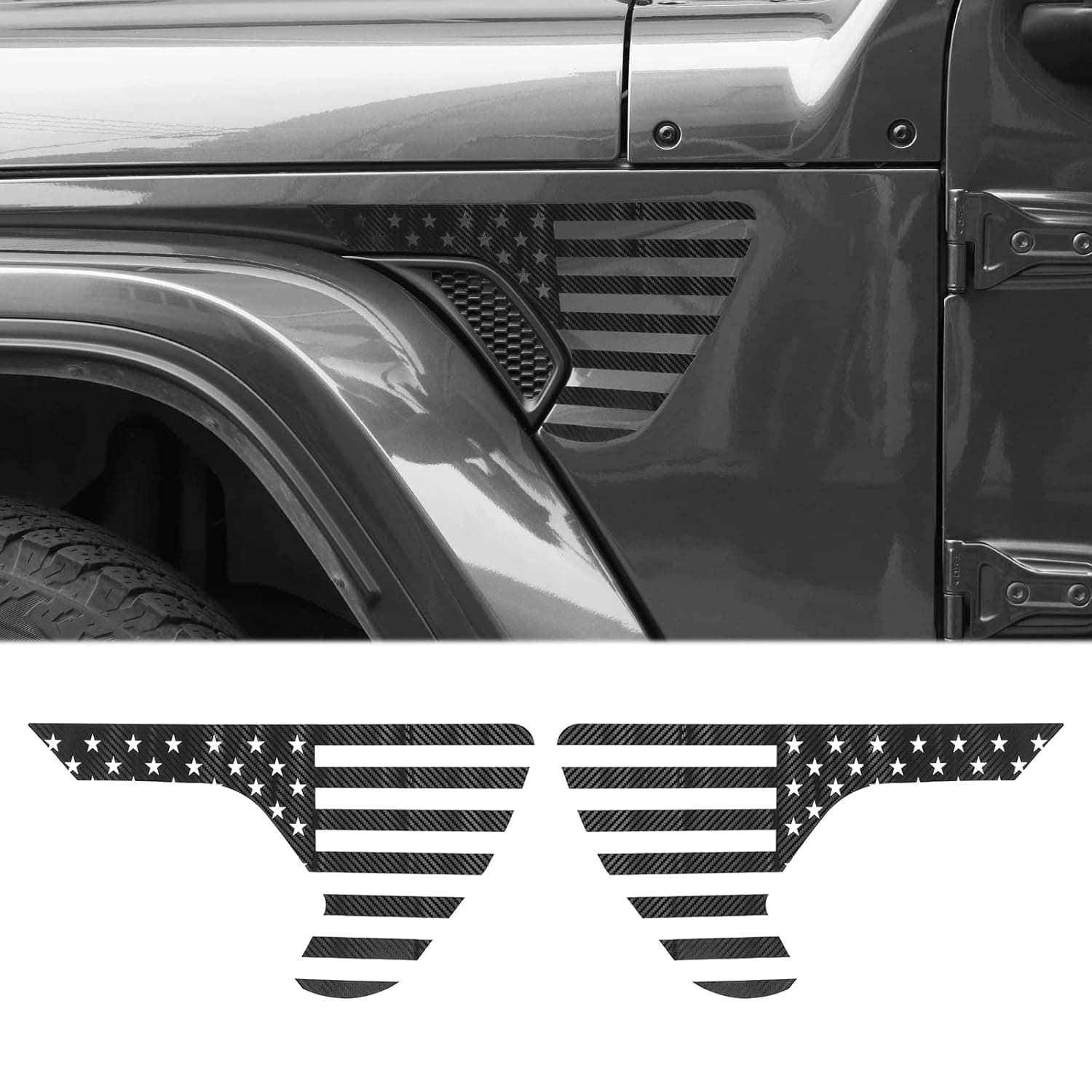 JeCar American Flag Decals Side Fender Vinyl USA Flag Stickers Exterior Accessories for Jeep Wrangler 2018-2022 JL JLU & 2020-2022 Jeep Gladiator JT, Carbon Fiber