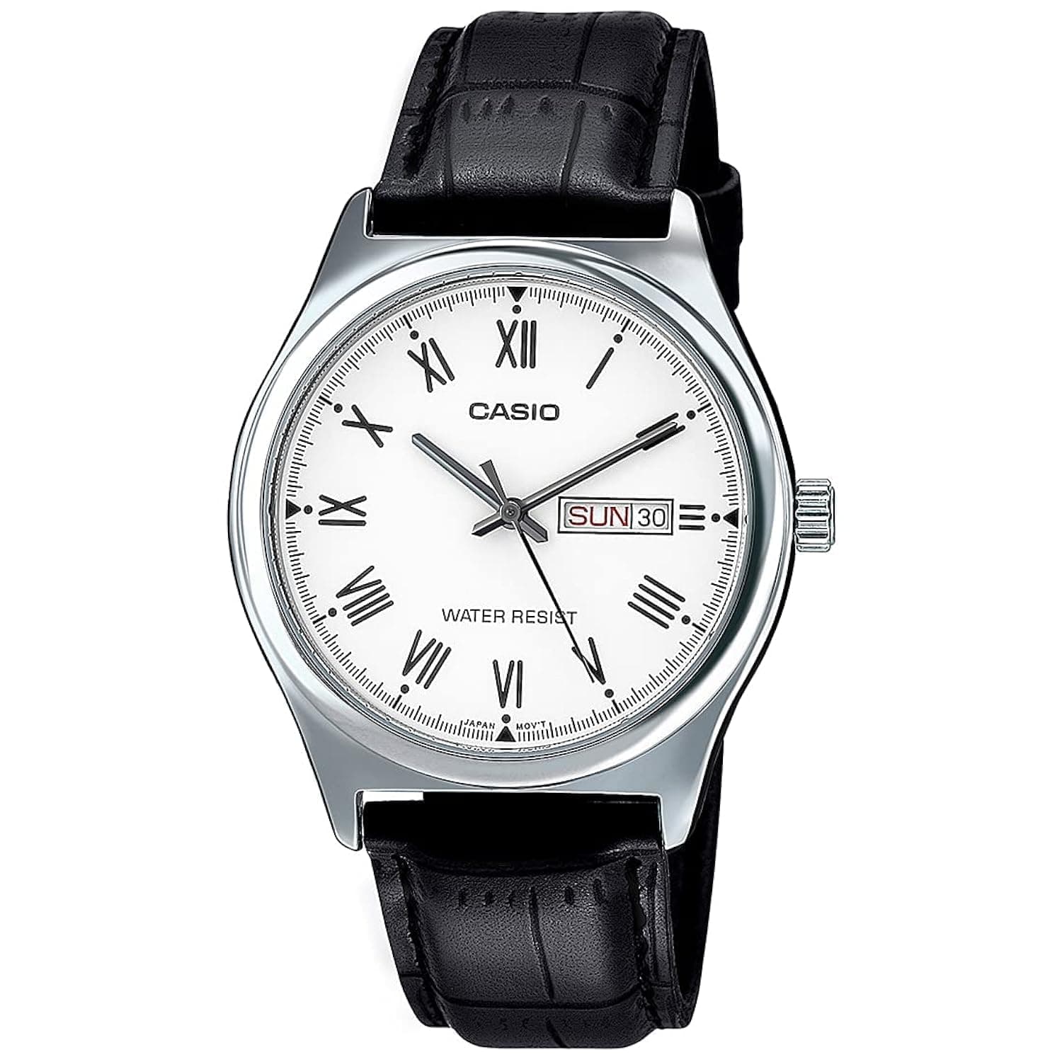 Casio Men's Silver Dial Leather Analog Watch