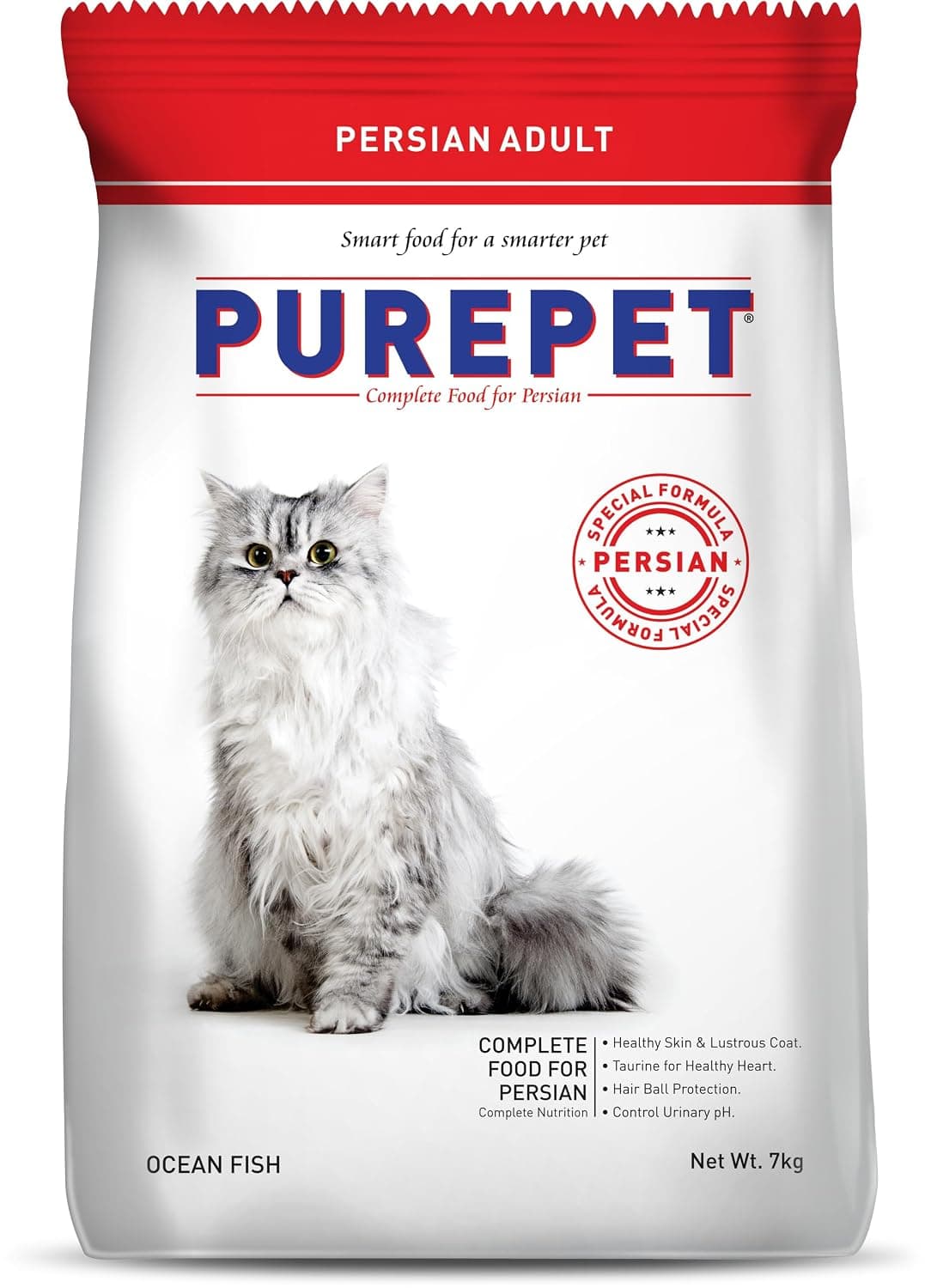 Purepet Persian Dry Cat Food, Ocean Fish, 7 Kg | Complete & Balanced Nutrition, Taurine For Healthy Heart, Controls Urinary pH, Healthy Skin & Coat