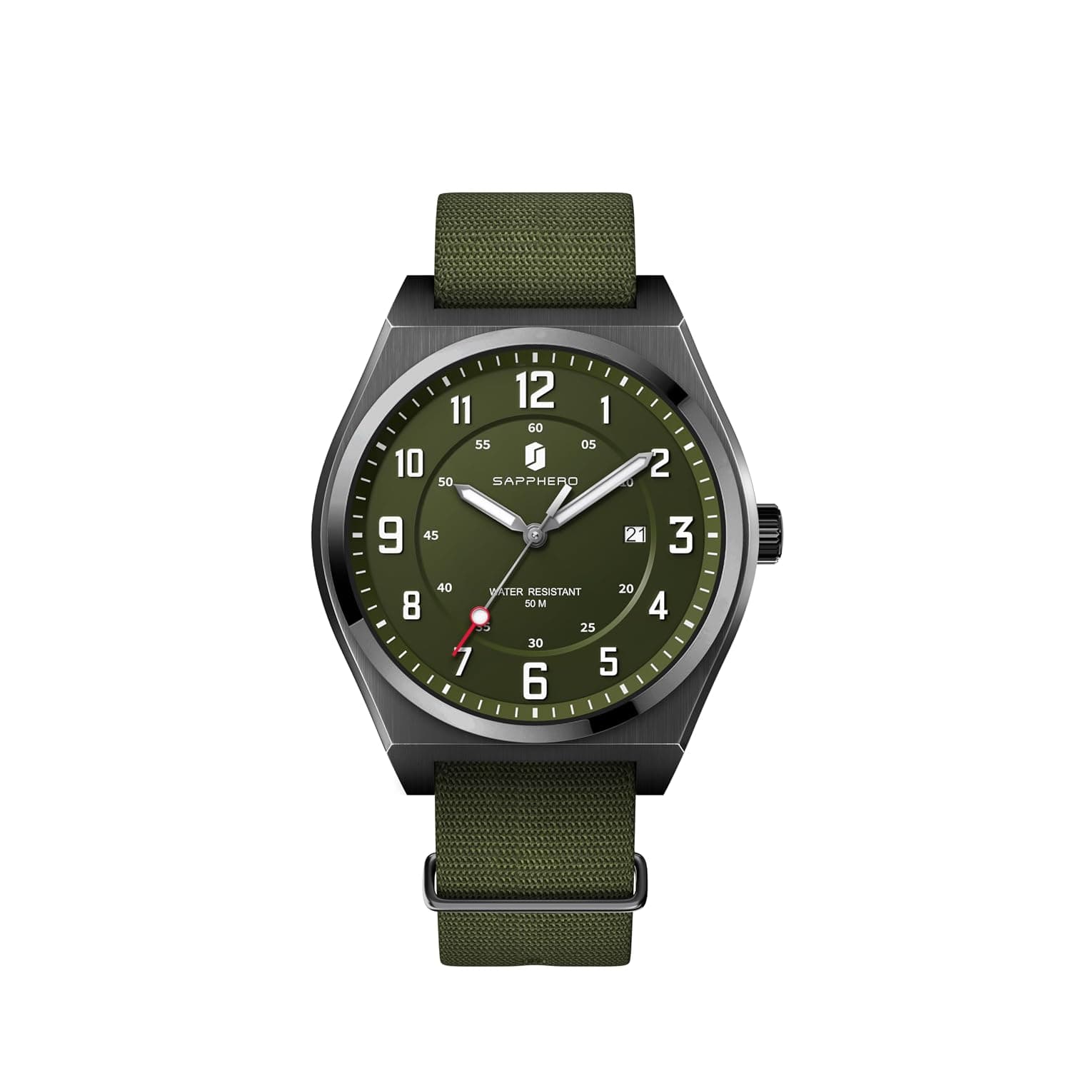 SAPPHERO Men's Watch Military Sports Watch 50M Water Resistant Luminous Pointer 3 O'Clock Date Window Durable Adjustable Nylon Strap Casual Watch for Men