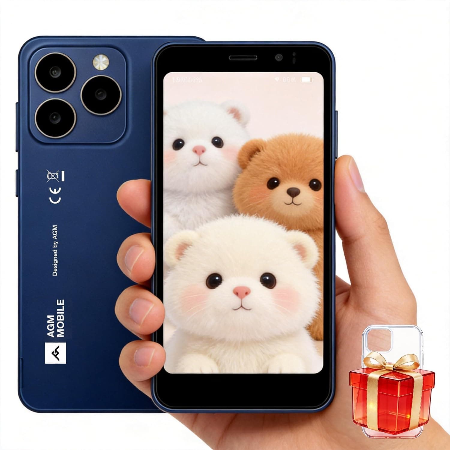 AGM 4G Unlocked Mini Smartphone, 4.96" one-hand compact screen with Android 16 Go. IP54 dustproof splashproof, 3000mAh battery, Dual SIM, 256GB expandable for backup, elderly and outdoor use. (Blue)