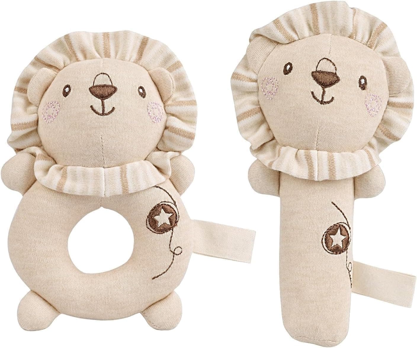 Joyzzz Baby Soft Rattle Toys, Plush Lion Sensory Rattle with Gentle Sound and Ring, Washable Toy for Newborns and Babies