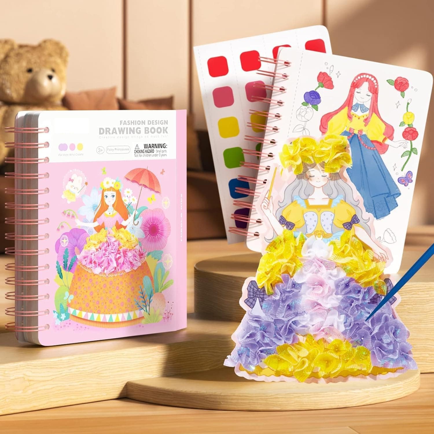 Fashion Design Drawing Book for Girls, Fashion Design Sketchbook with Watercolor Painting with Watercolor Painting, Stickers, Poking, DIY Craft Kit for 2 3 4 5 6