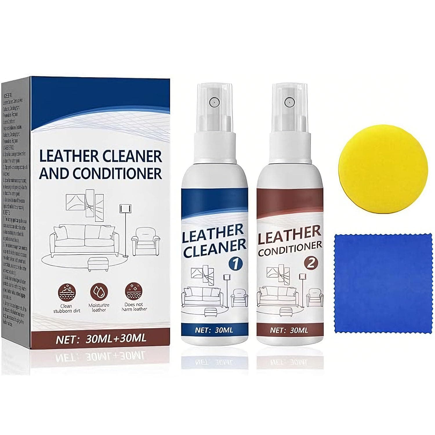 YelaJoy Leather Care Kit with Cleaner & Conditioner, Non-Toxic Formula Leather Cleaner with Sponge & Towel, for Car Interiors, Shoes, Sneakers, Bags, Couches & Furniture