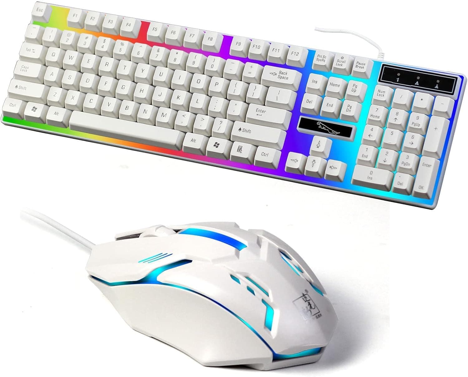 SKY-TOUCH Computer Gaming Keyboard and Mouse Combo :Keyboard with Flexible Polychromatic LED Lights Mechanical Feel Wired USB Working Keyboard Mouse Set for Windows Computer(White)