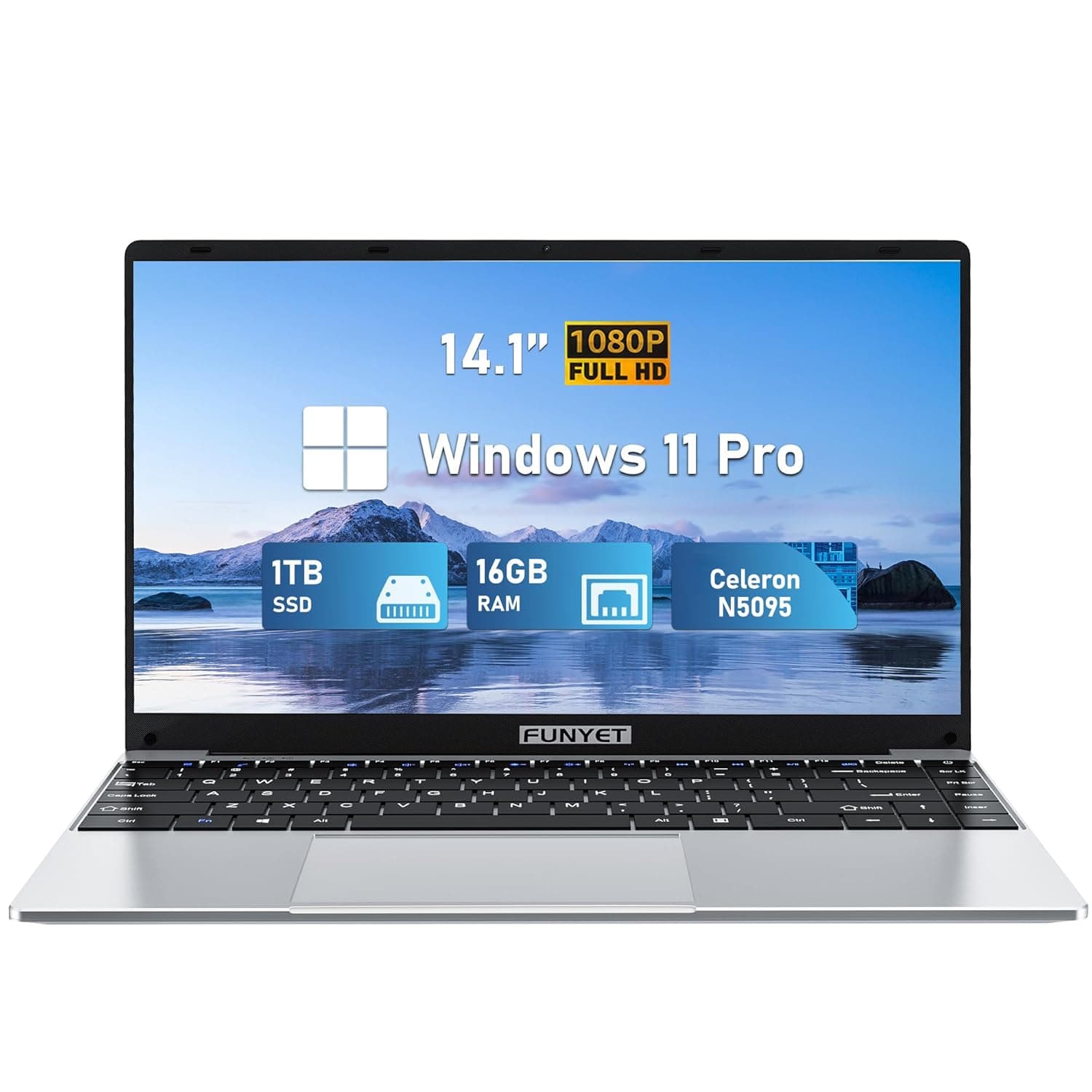 FUNYET Laptop Computer, Gaming Laptops 2026, 14 Inch Lap Top PC Windows 11 Pro, 16GB RAM 1TB SSD, Intel N5095 Processor