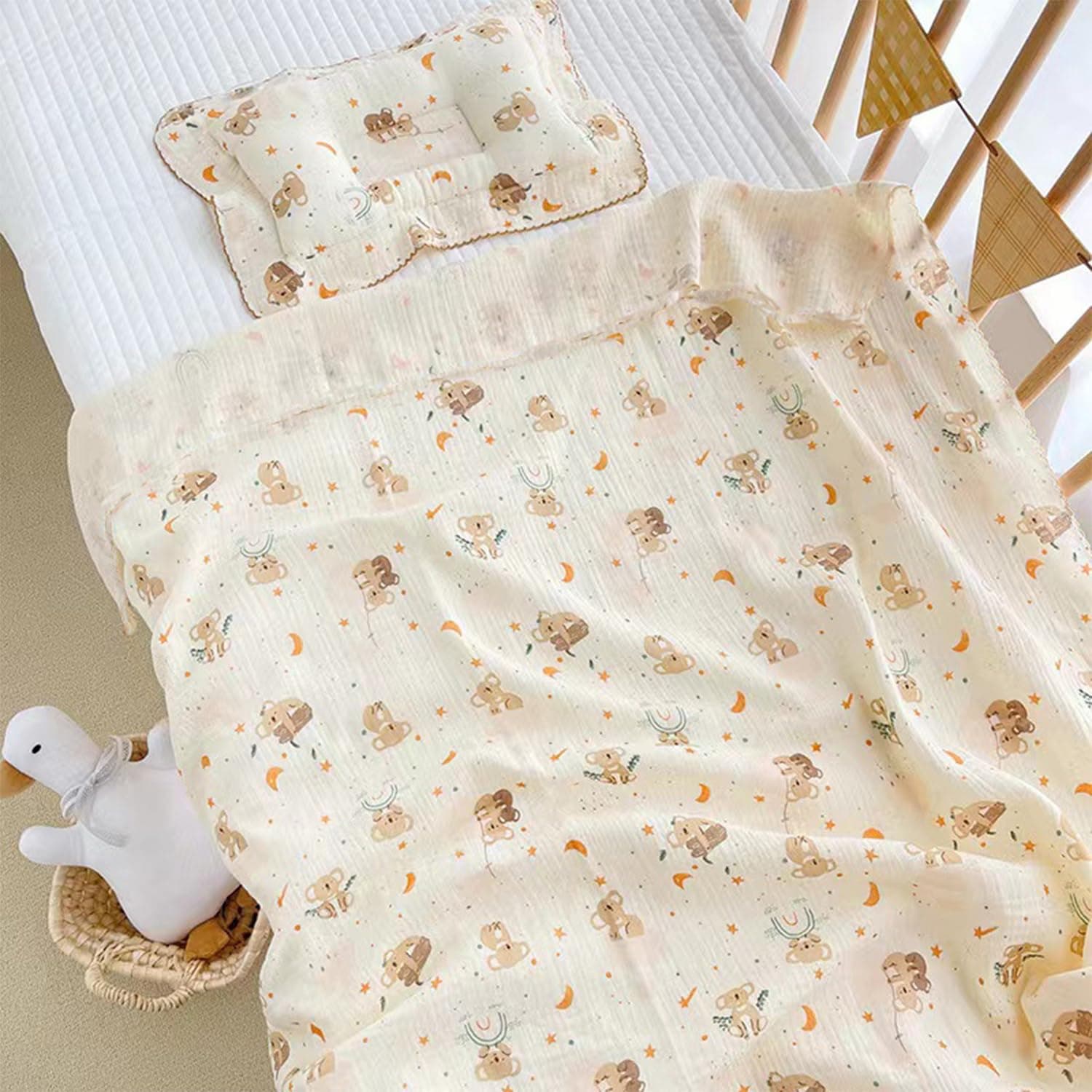 Double Layer Soft Silky Breathable Muslin 100% Cotton Baby Swaddle Blankets, Nursery Crib Blanket Wrap Burping Clothes for Unisex Newborn, 32”x 32” (C)