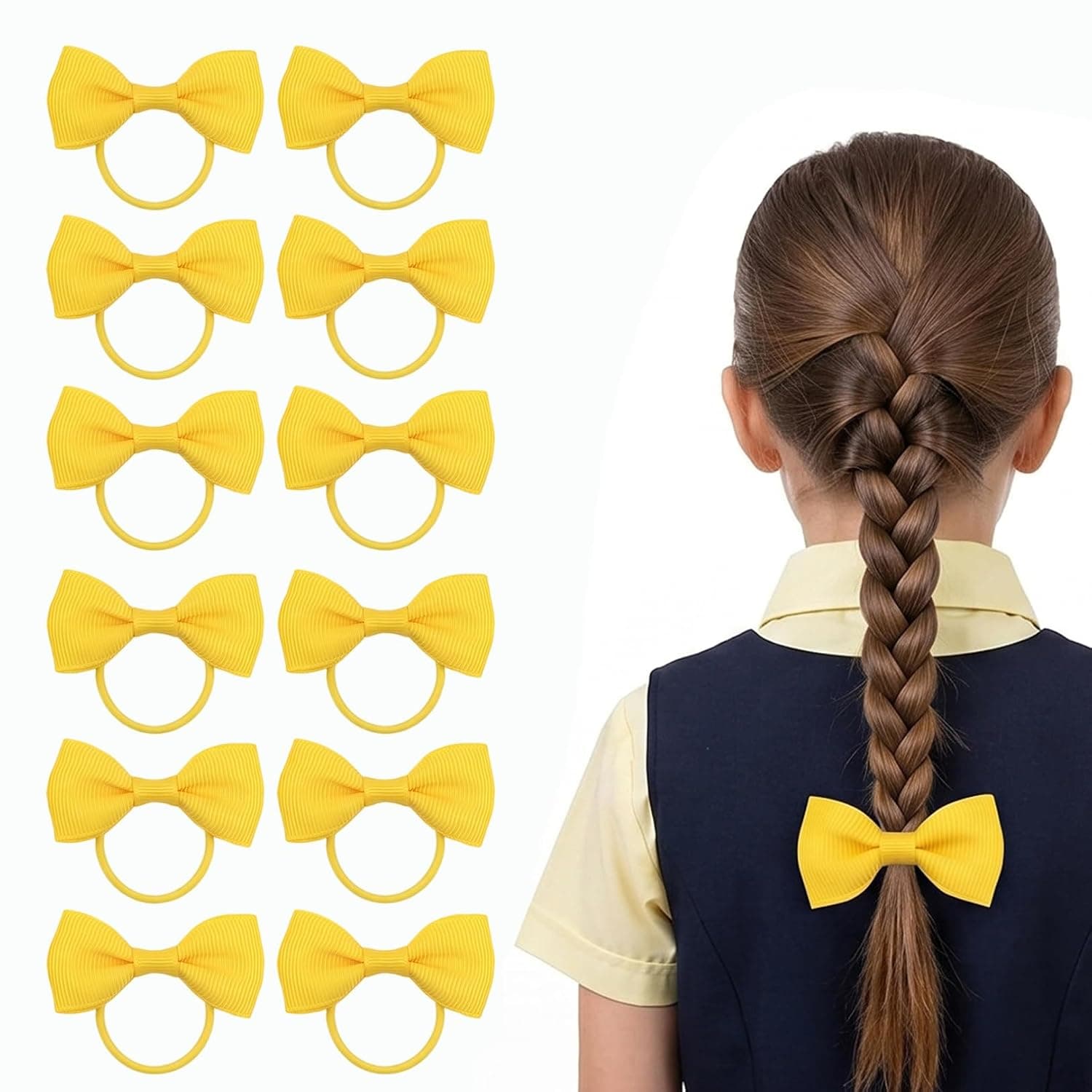 12 Pcs Yellow Hair Accessories Set,Girls Hair Bows Ties,Bands Bobbles,Yellow Ribbon Headband,Hair Clips,Hairbands,Braids,Ponytail Holders Pigtails,Elastic Hairband Accessory for Toddlers,Kids,Women