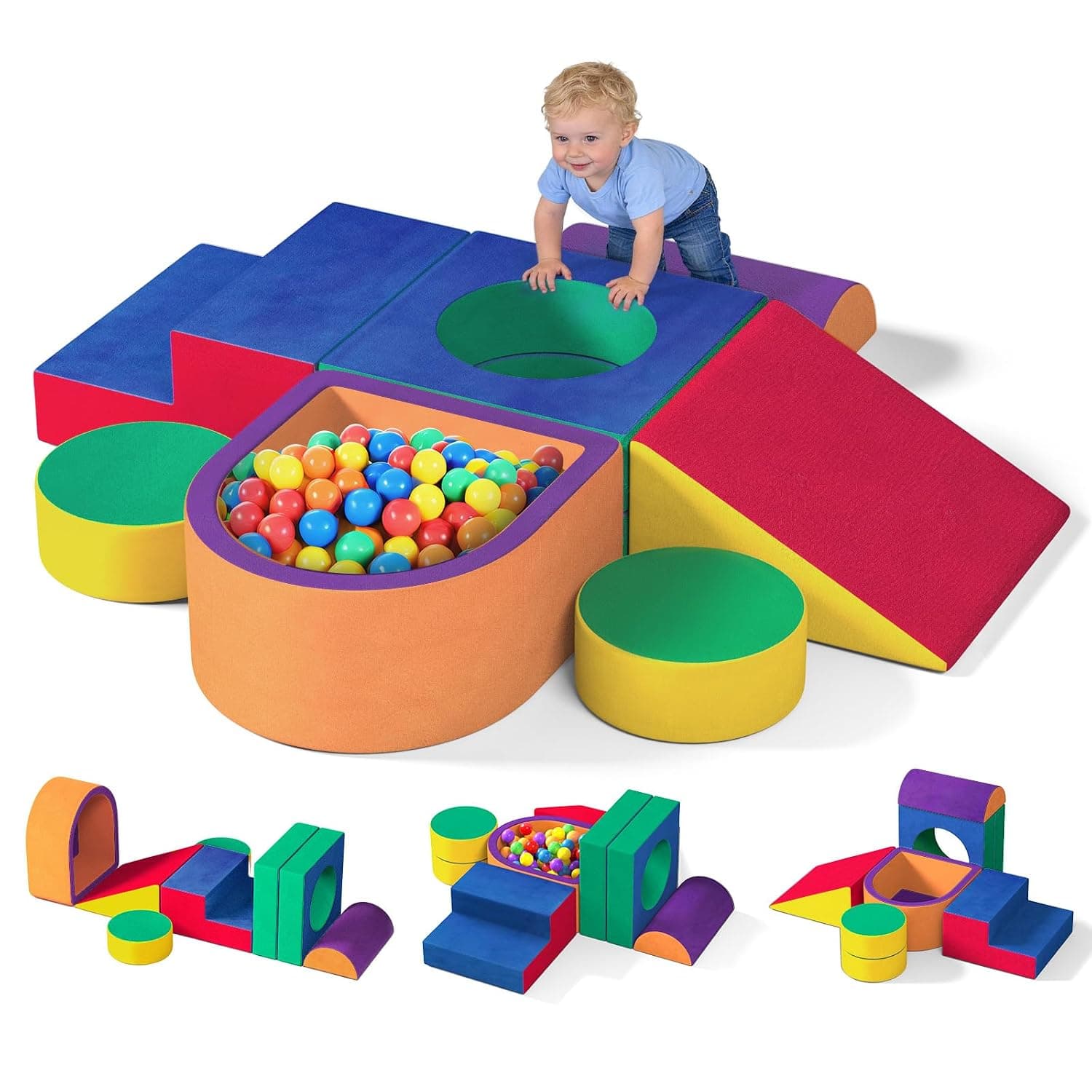 6PC Toddler Climbing Toys Indoor, Foam Climbing Blocks for Toddlers | Crystal Velvet Foam Climbing Blocks for Toddlers 1-3, Soft Baby Climbing Toys for Climbing and Crawling, Balls not Included