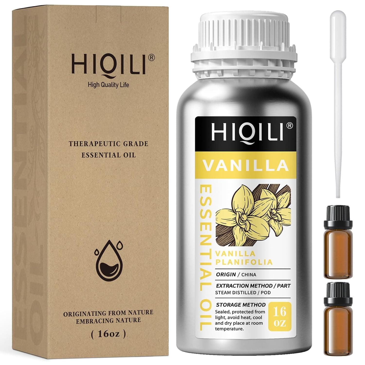 HIQILI 16 Ounces Vanilla Essential Oil, Strong Fragrance for Body Lotion, Candle Making, Soap, Aromatherapy-16 Fl Oz | Fragrance for Diffuser, Perfume, SPA, Making Spray, Skin Care, Add to Shampoo, Body Lotion - 500 mL / 16 fl oz