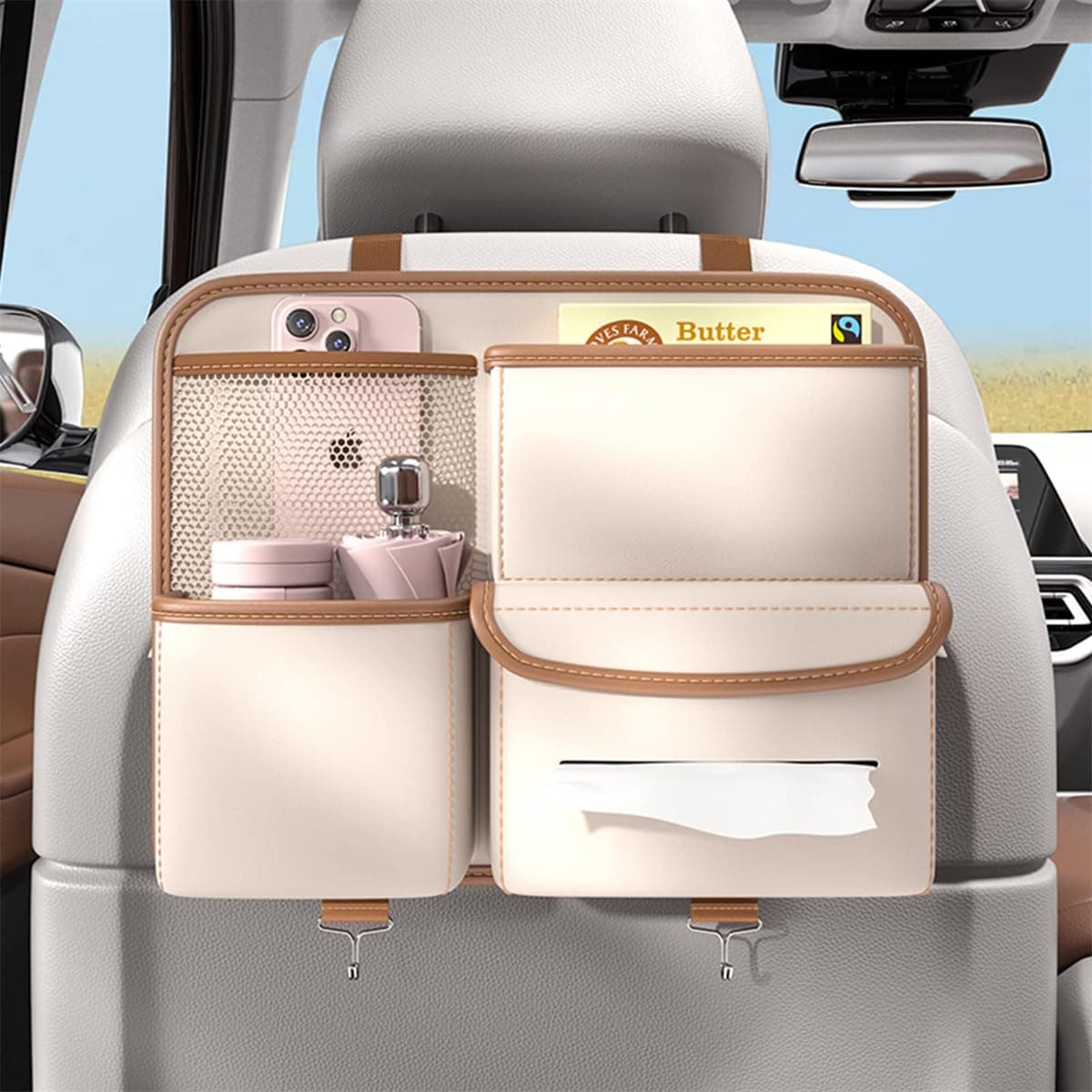 Car Backseat Organizer, Seat Back Organizers, Hanging Car Storage Bag, Car Travel Accessories, PU Leather Material, Compatible with Most Vehicles, Inner Car Accessories
