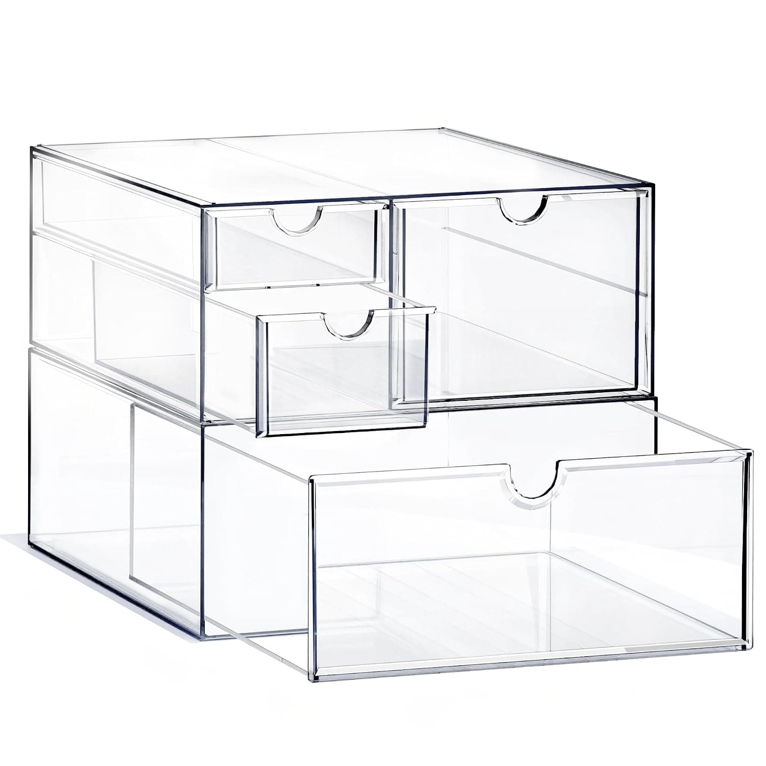 Prsildan Acrylic Drawer Makeup Organizer with 4 Drawers, Set of 2 Office Desk Organizers Accessories, Clear Stackable Storage Drawers for Vanity, Countertop, Craft, Jewelry, Art Supply Organization | Clear, Baby Bottle Storage, For Vanity Countertop Bathroom Cosmetic Office Desk, Craft Jewelry Art Supply Organization