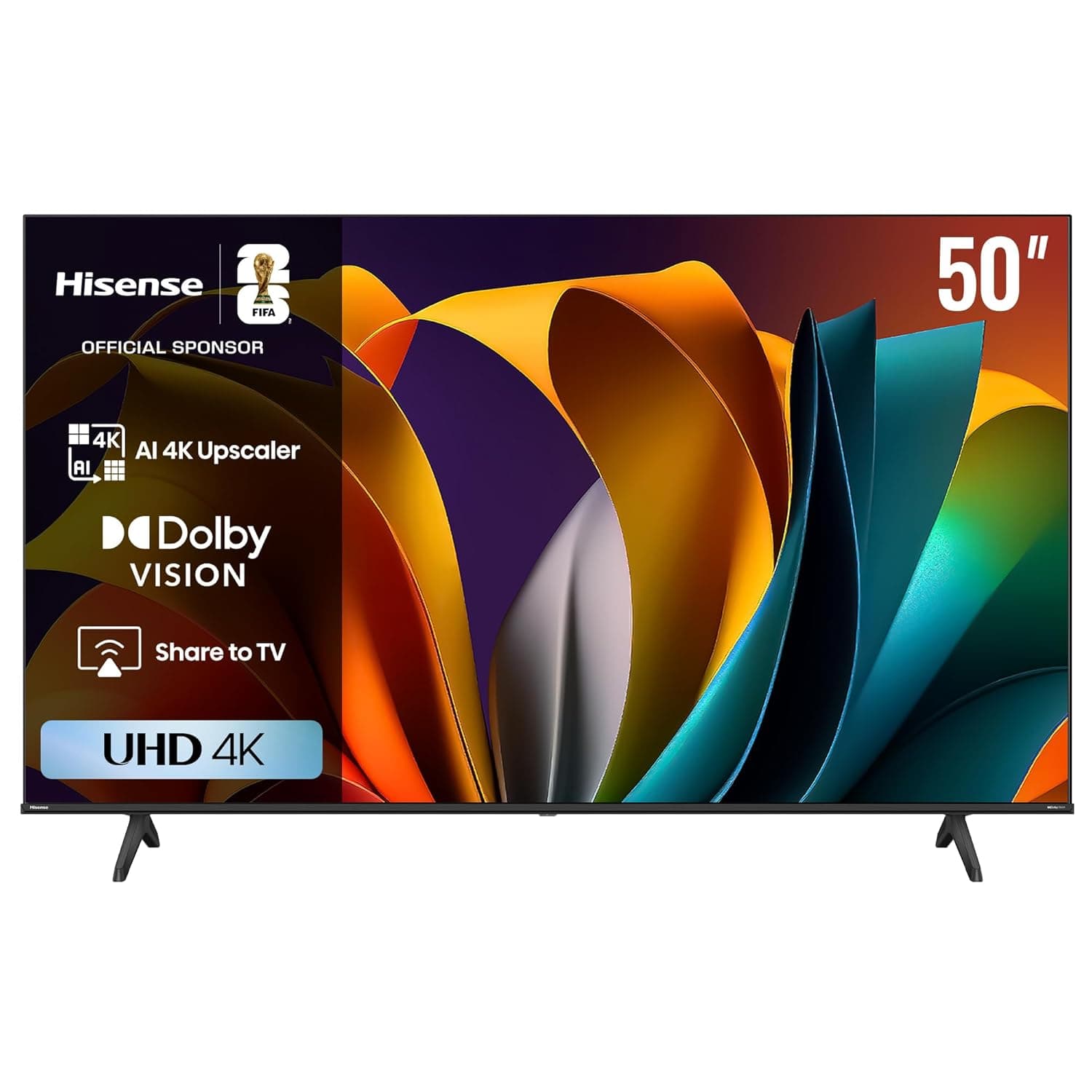 Hisense 50 Inch Smart TV 4K UHD LCD Dolby Vision, Natural Colour Enhancer,VIDAA U5 OS, Youtube, Netflix, Disney +, Freeview Play and WiFi, Voice Command