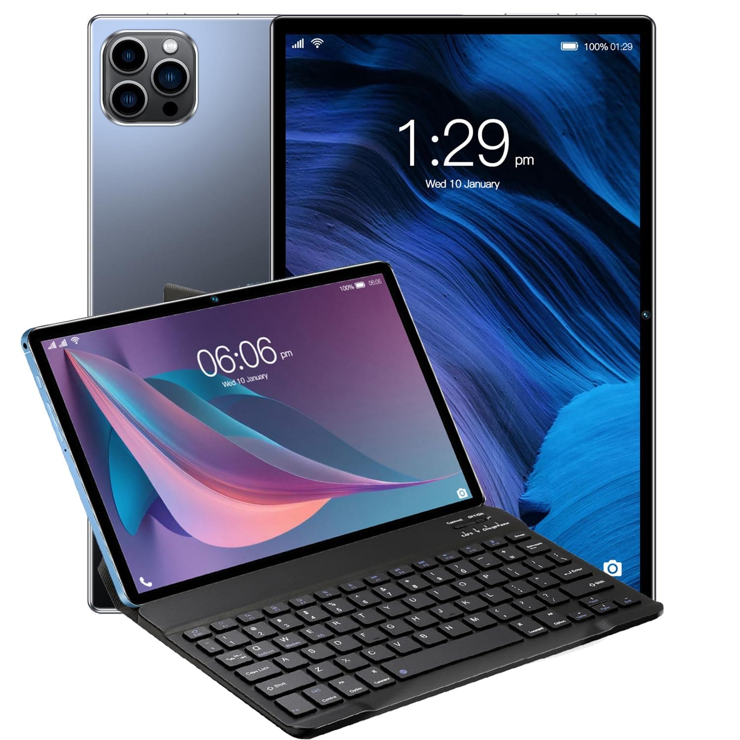تابلت اس واي سي جي واي كيو 10.1 انش، ذاكرة RAM 6GB، ذاكرة تخزين 128GB، اصدار شريحة اتصال، شاشة 1280×800 IPS HD، بطارية 4000mAh، واي فاي ثنائي النطاق، بلوتوث، نظام تحديد المواقع، مجموعة كومبو غطاء كيبورد/تابلت (رمادي)