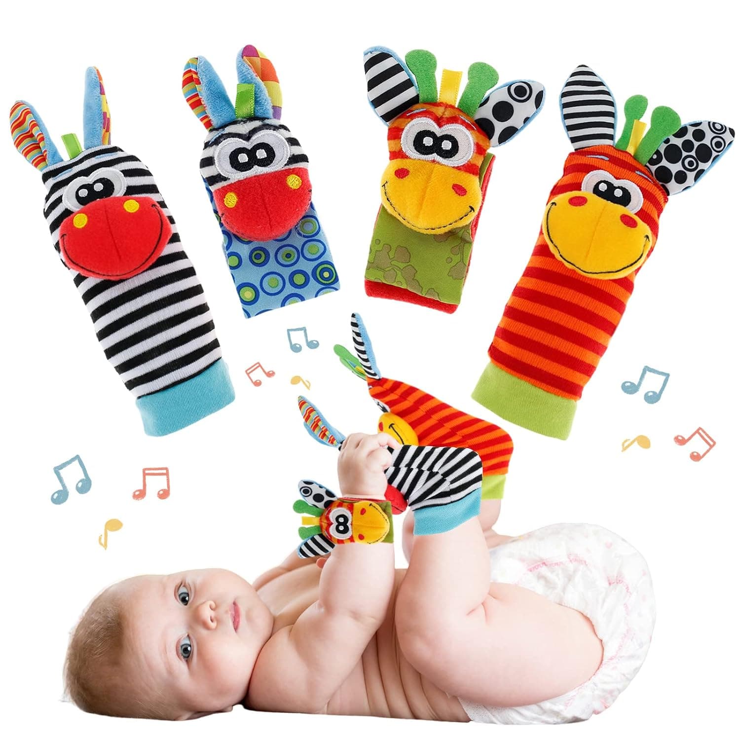 Baby Wrist Rattles Cover Toy Soft Baby Foot Finder Covers and Wrist Rattles Infants Developmental Texture Toys Educational Baby Sensory Toys Cartoon Animal Rattles Cover Toy for Toddlers Infants -RLA
