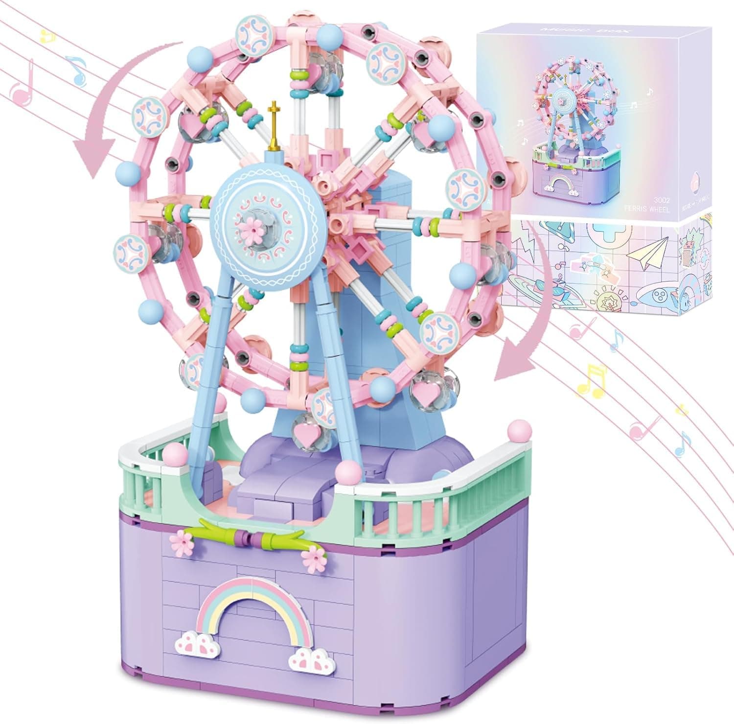 NALACAL Music Box Building Toys, 710-Piece Rotating Ferris Wheel DIY Construction Kit for Kids 6-12 and Adults - Ideal for Christmas, Valentine’s, and Carnival Amusement Park Lovers