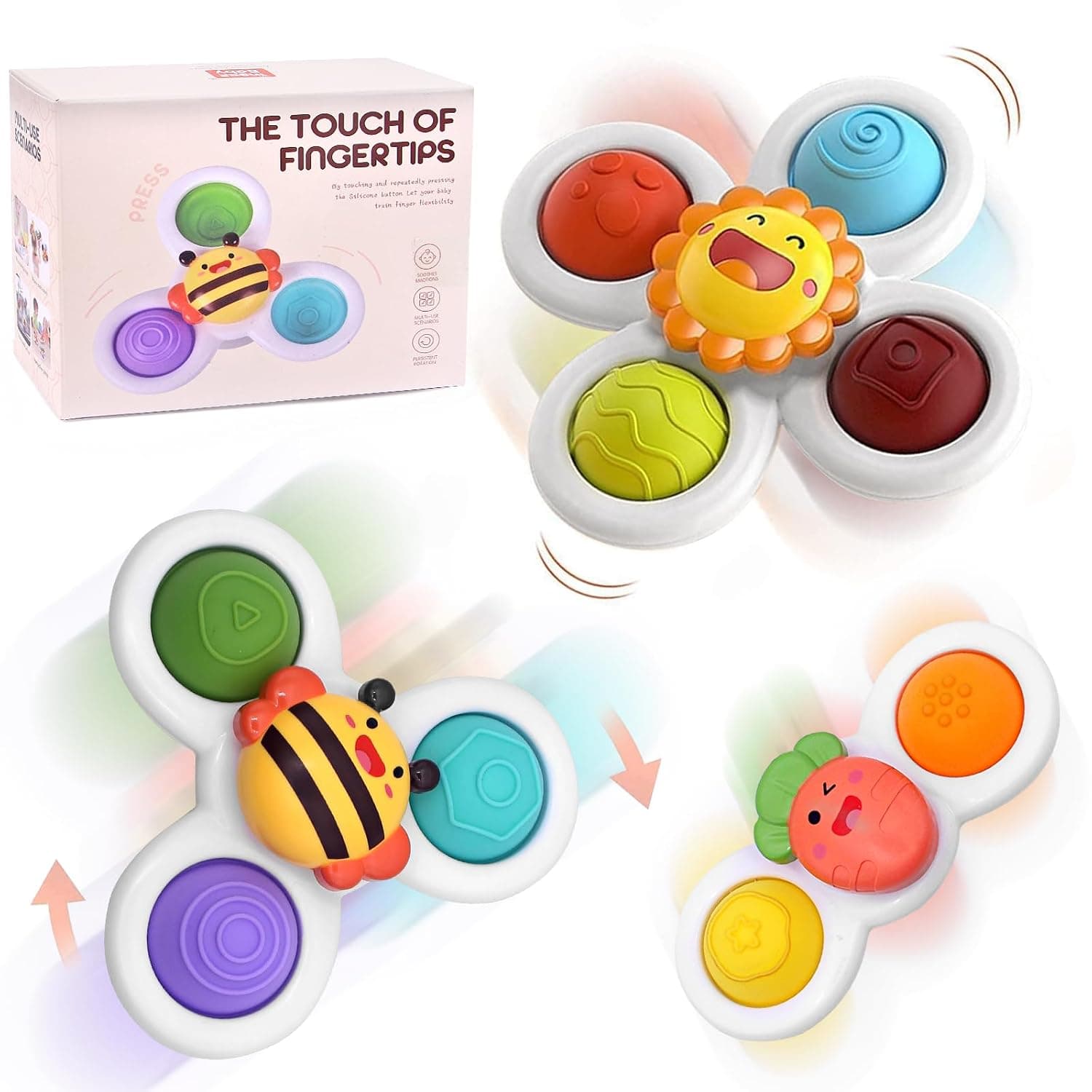Suction Cup Spinner Toy, 3 Pieces Suction Cup Toy Baby Spinner with Suction Cup, Table Toy Baby Suction Cup