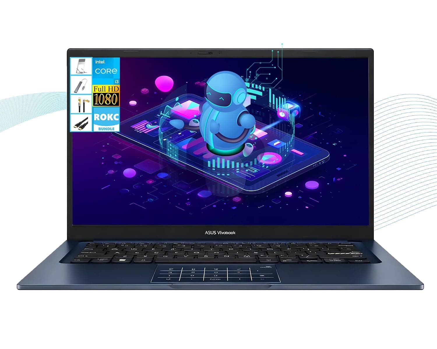ASUS Vivobook 14" FHD 250-Nits Laptop, Intel i3-1315U, 16GB RAM+512GB SSD, Lightweight & All-Day Battery, Durability, Windows 11, NumberPad, Privacy Camera, Wi-Fi, for Business & Students, RK Bundle