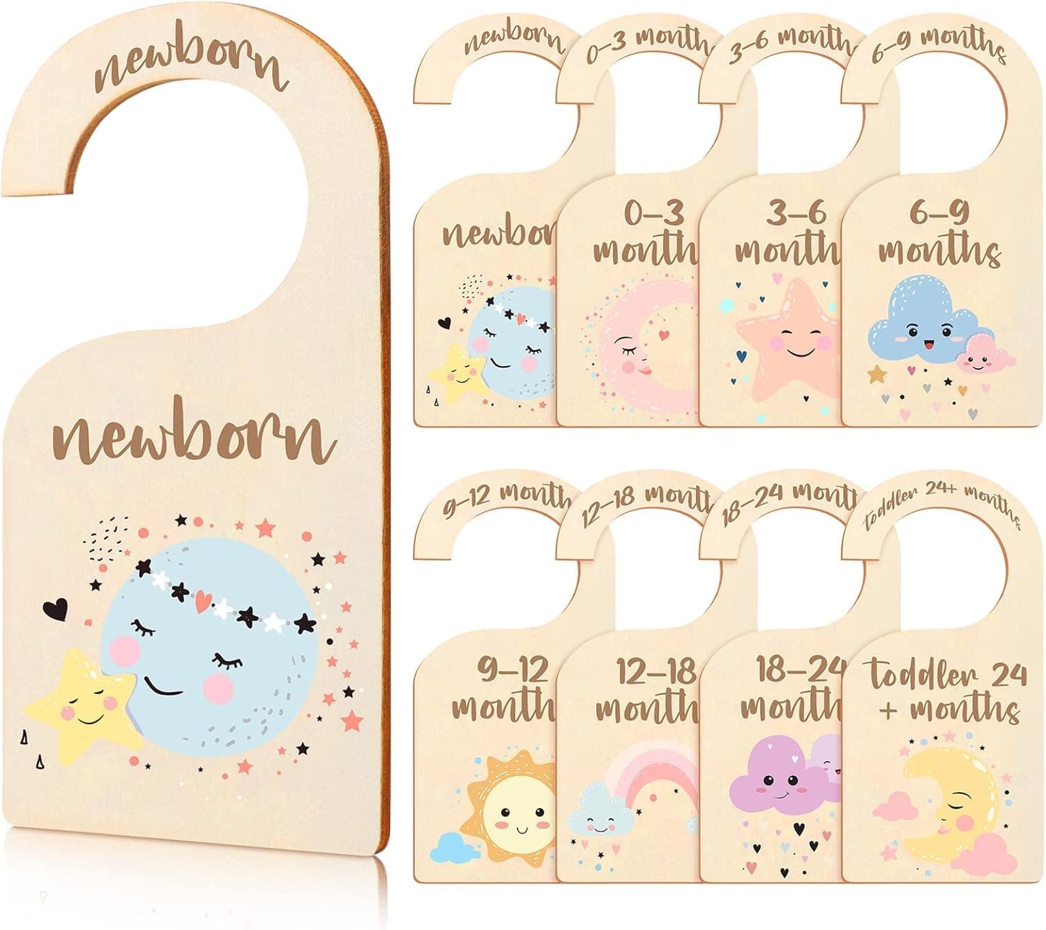 Wooden Baby Closet Dividers, 8 Pcs Double-Sided Organizer for Baby Clothes from Newborn to 24 Months, Size Dividers for Nursery Decor, Perfect for Daycare Wardrobe