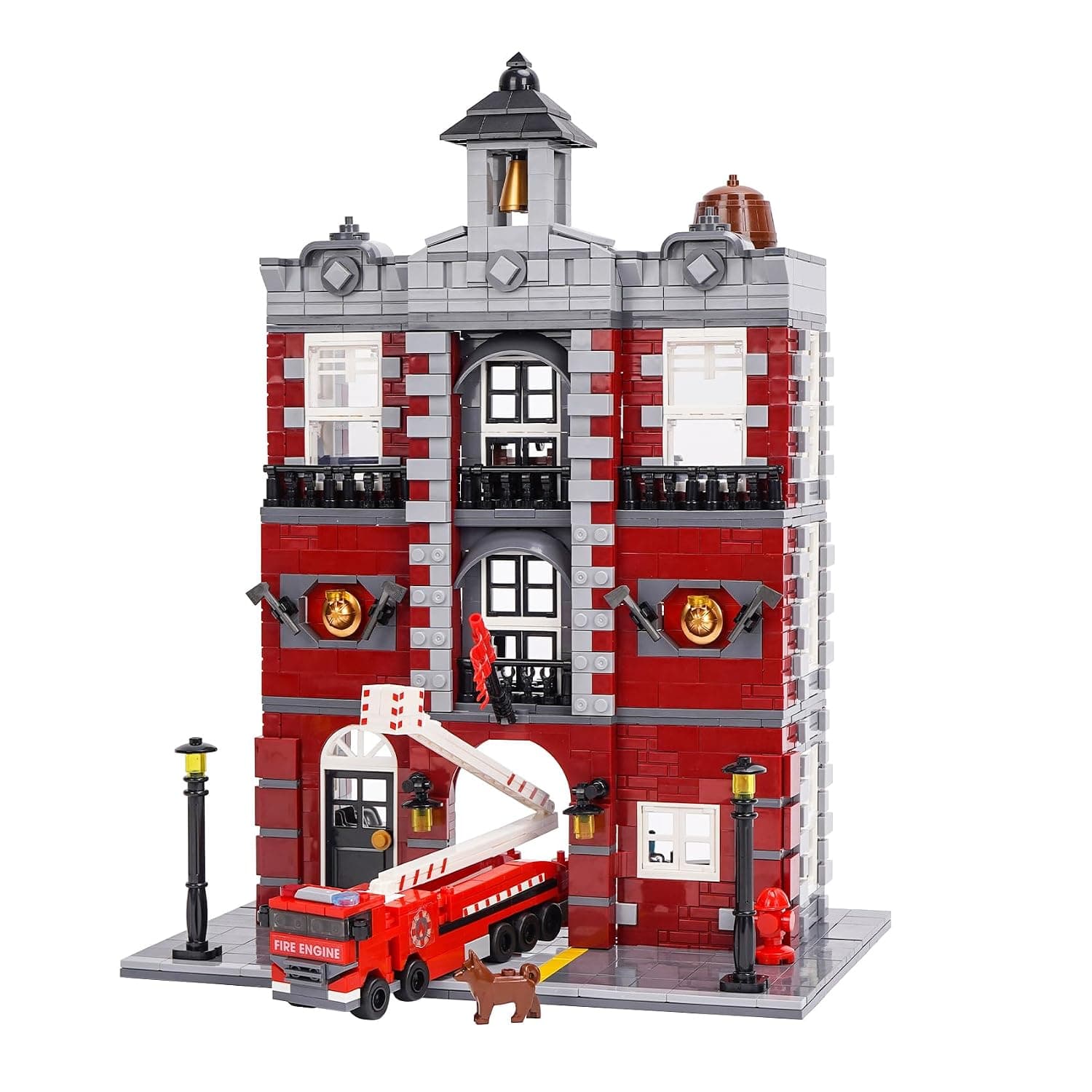 Fire Station with Fire Engine Building Block Set 1823 Pieces | 3 Tier Removable Street View City House Building Set, Creative Home Office Decoration Model, DIY Toy for Adults