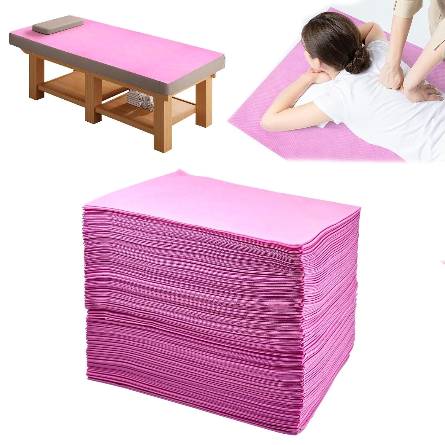 ALMEKAQUZ 100 PCS Massage Table Sheets Pink, 31'' x 70'' Disposable Bed Covers for Spa and Salon, Soft and Hygienic Disposable Sheets for Professional Use, Ideal for Massage Therapy Tables