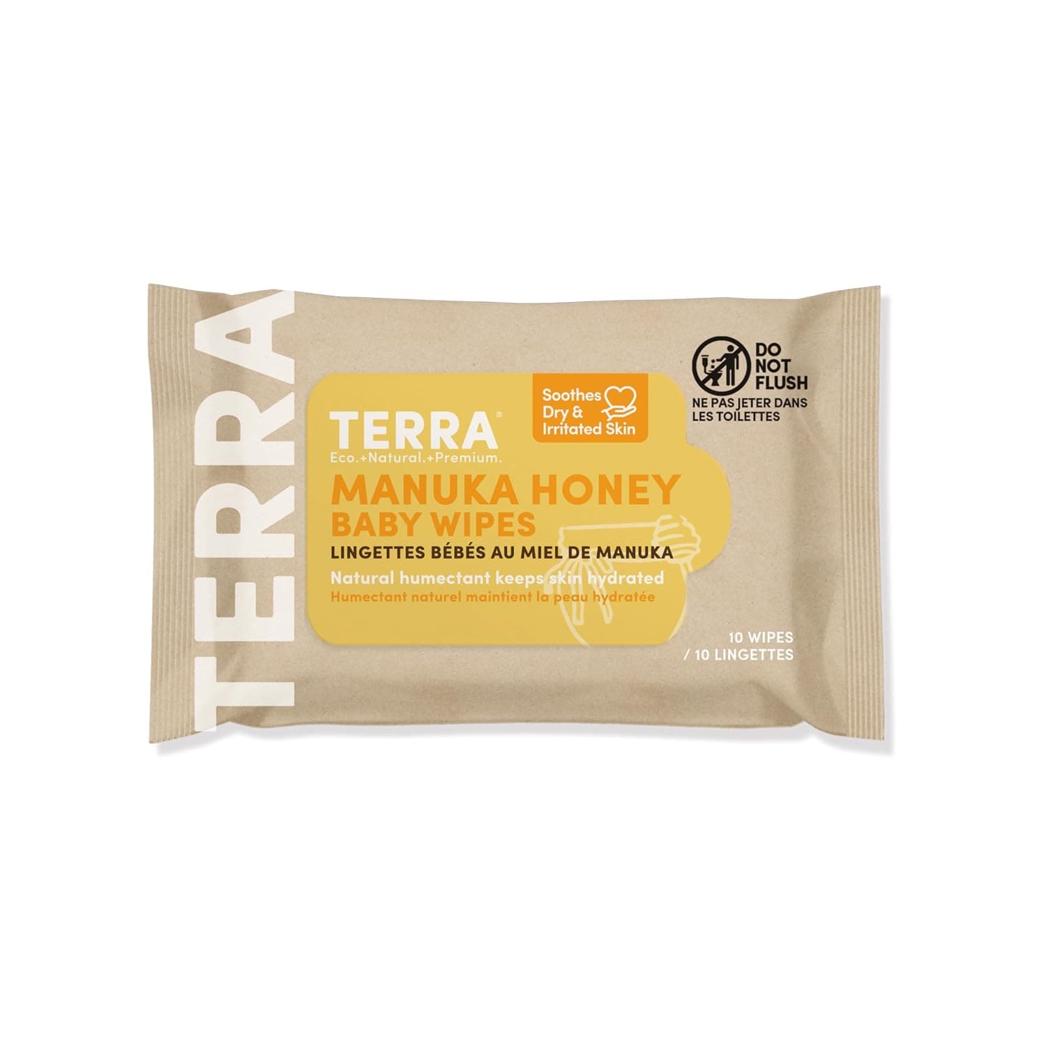 Terra Bamboo Baby Wipes: 99% Pure New Zealand Water + Manuka Honey, 100% Biodegradable Bamboo Fiber, 0% Plastic, For Sensitive Skin, Soothes Dry & Irritated Skin, 0+ Months, 1 Pack of 10 Wipes