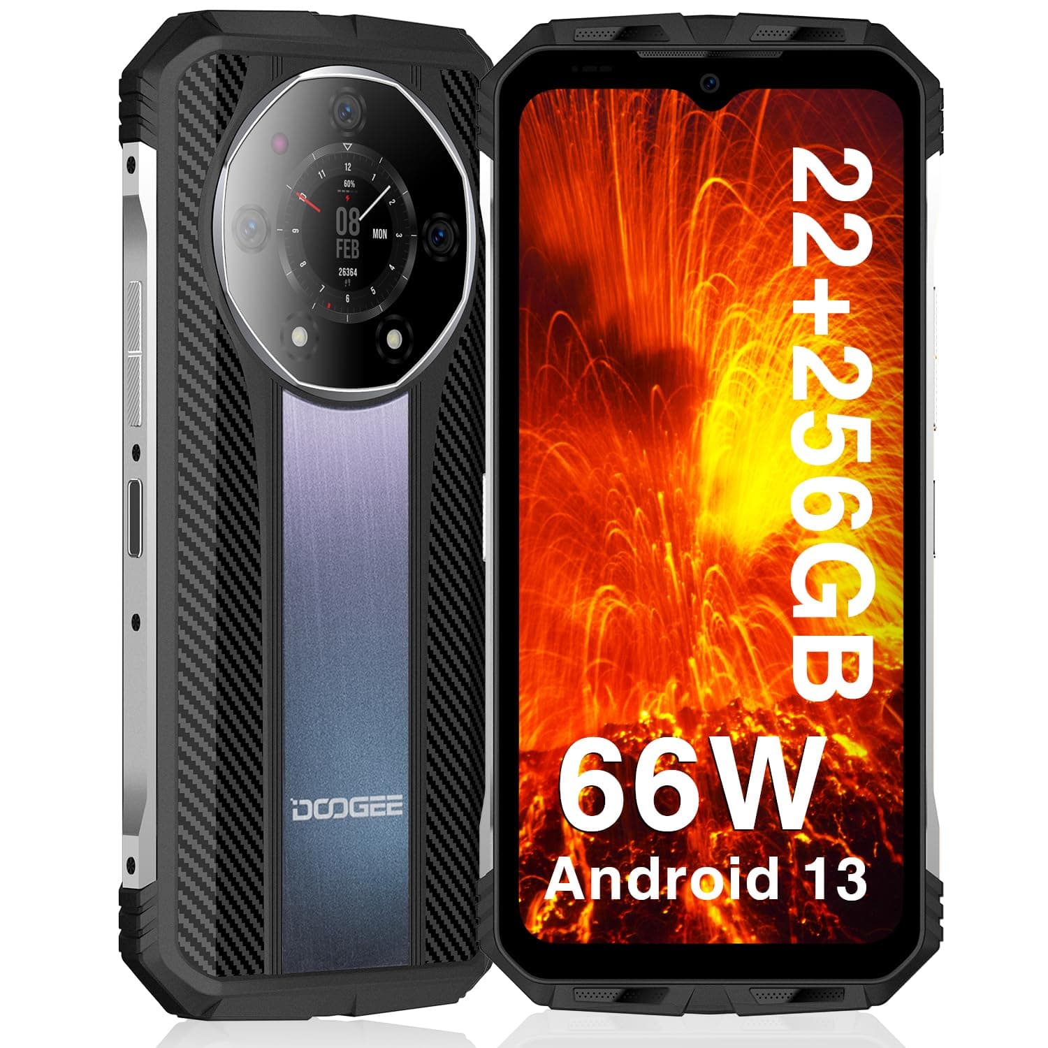 S110 Rugged Smartphone, 22GB + 256GB/2TB Android 13 Rugged Phone, 10800mAh Battery, 6.6” FHD+ 120Hz Screen, IP68 4G Dual Sim Waterproof Phone, 50MP Triple Camera, 66W Charging/OTG/NFC - Silver