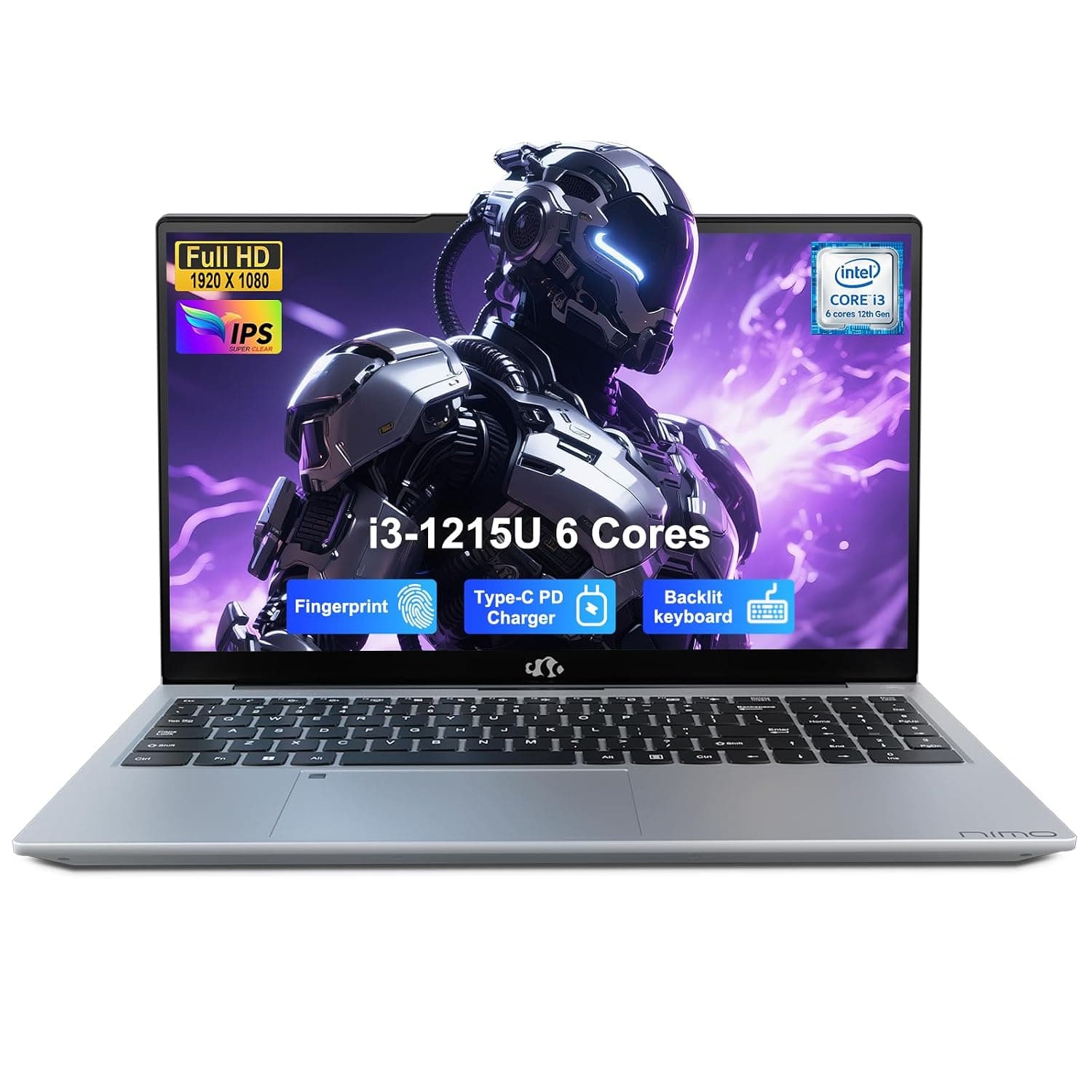 NIMO 15.6" IPS FHD-Student-Laptop, 6 Cores I3-1215U 16GB RAM 512GB SSD (Beats i5-1135G7, Up to 4.4GHz) Computer with 65W Type C Backlit Keyboard Fingerprint, for Home and Business