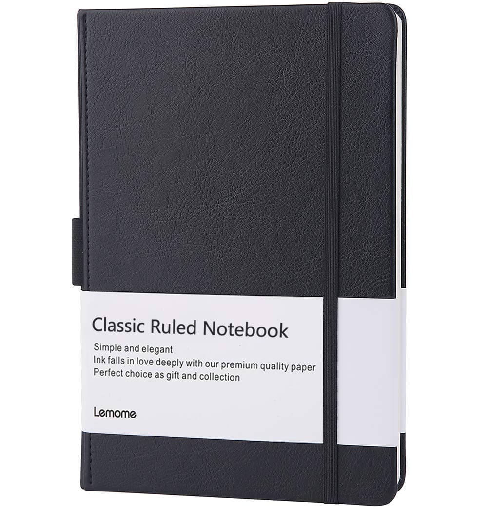 Thick Notebook/Journal with Pen Loop - Elegant Black Leather Notebook with Premium Thick Paper, Ruled, 8.4 x 5.7 in | Waterproof Hardcover, Pen Loop, for Writing Diary Travel, Thick Paper, Soft Faux Leather Cover, Durable Bound Journal