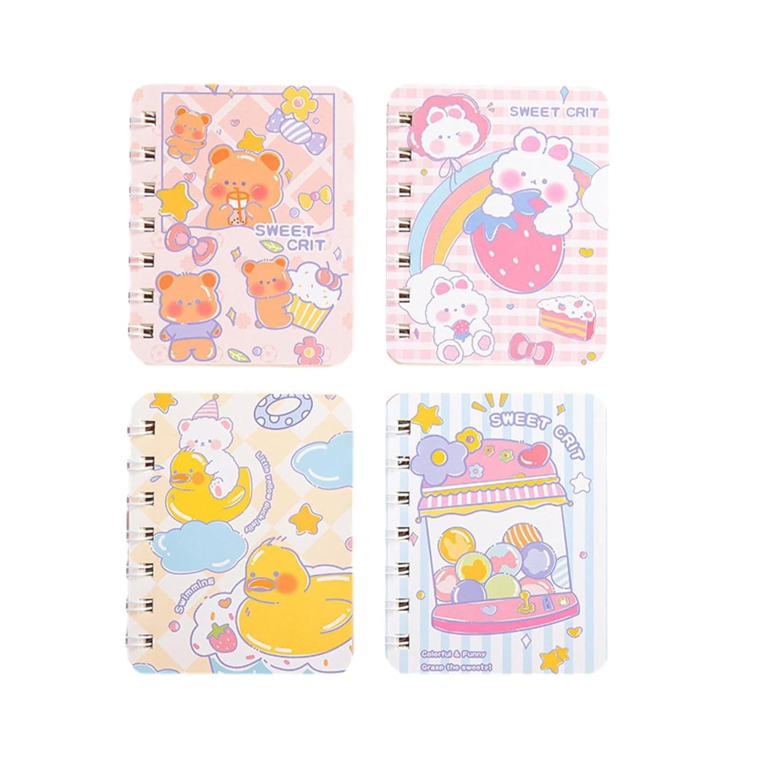 4-Piece Set - A7 Soft Cute Cartoon Flip Coil Notebook Mini Pocket Notebook-Sweet Strike