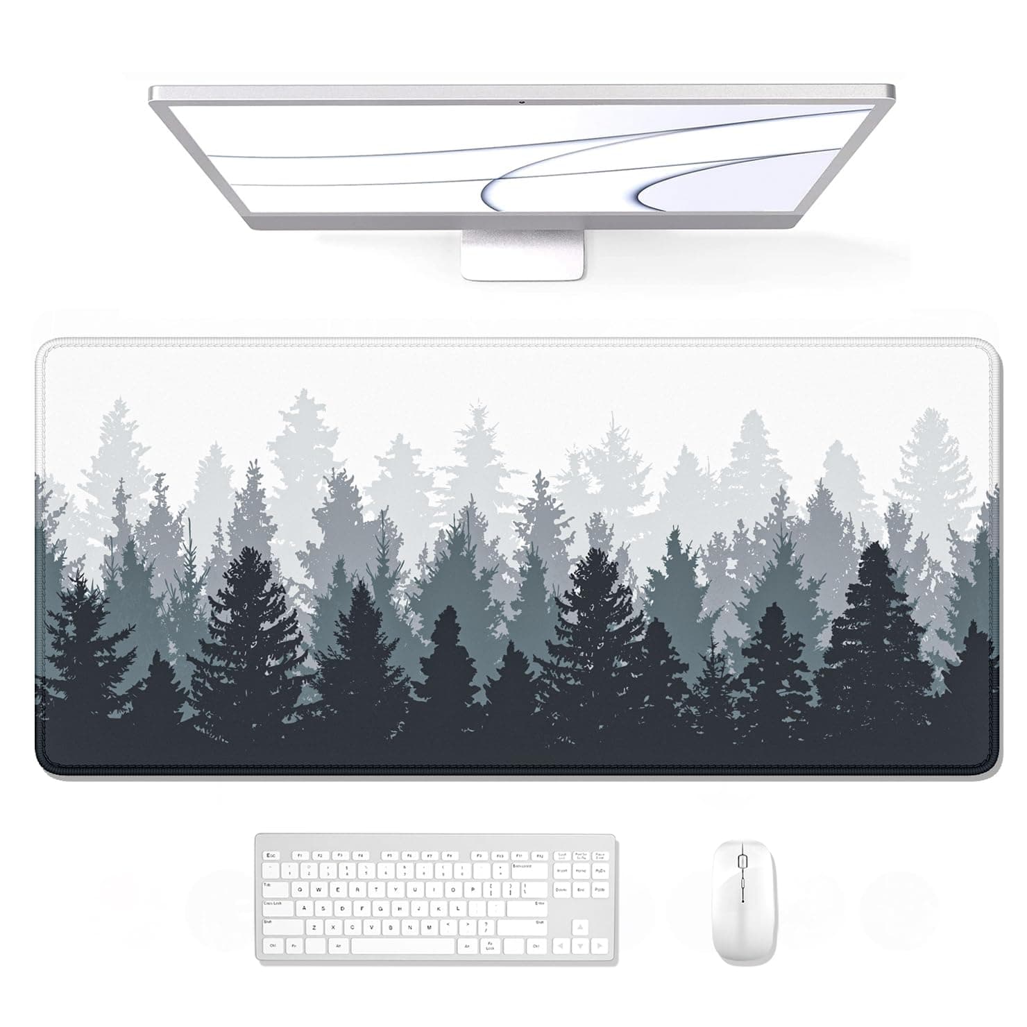 Auhoahsil Large Mouse Pad, Full Desk XXL Extended Gaming Mouse Pad 35" X 15", Waterproof Desk Mat with Stitched Edge, Non-Slip Laptop Computer Keyboard Mousepad for Office & Home, Misty Forest Design
