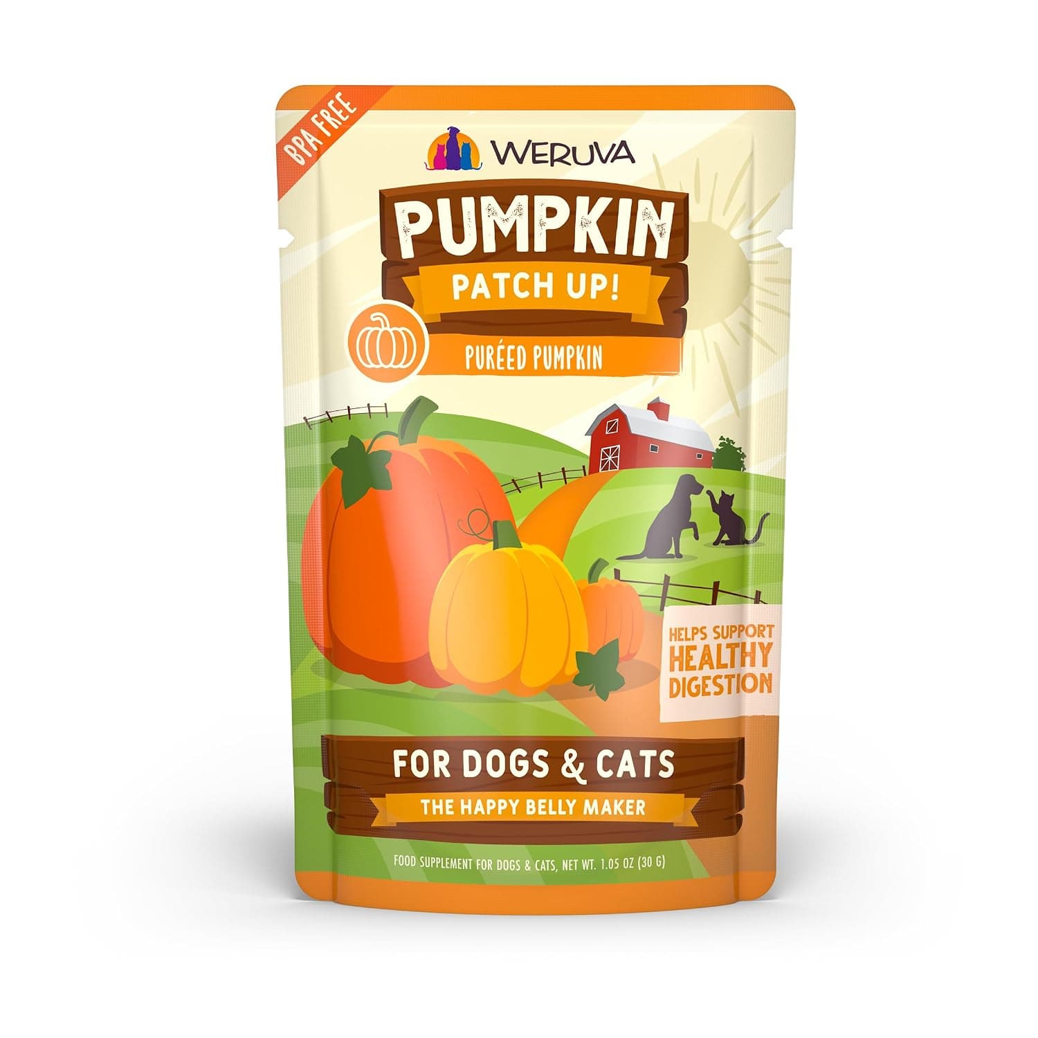 Weruva Pumpkin Patch Up!, Pumpkin Puree Pet Food Supplement for Dogs & Cats, 1.05 Ounce (Pack of 12)