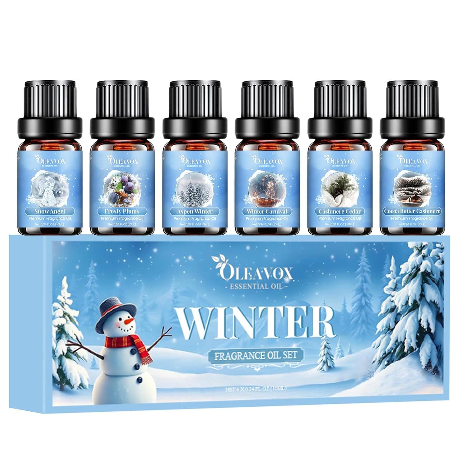Winter Essential Oils Set, 6 Premium Holiday Fragrance Oil for Diffuser | Candle & Soap Making, Frozen Magic, Winter Wonderland, Hot Cocoa, Frosted Fir, Warm Sweater, Log Fire, Scented Oils for Home