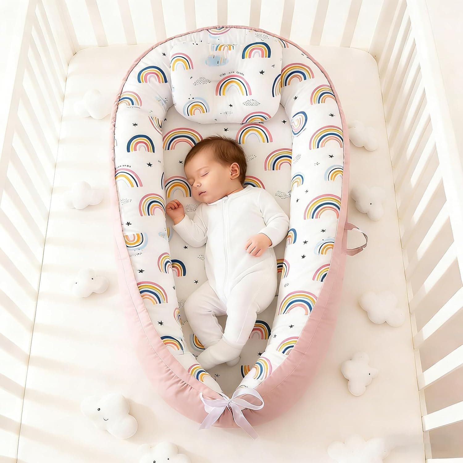 Baby Nests Lounger for Newborn, Snuggle Sleeping Bassinet for 0-24M,Baby Lounger Portable Travel Bed Infant Co-sleeping Foldable Soft Breathable Newborn for 0-12 Months (Pink)