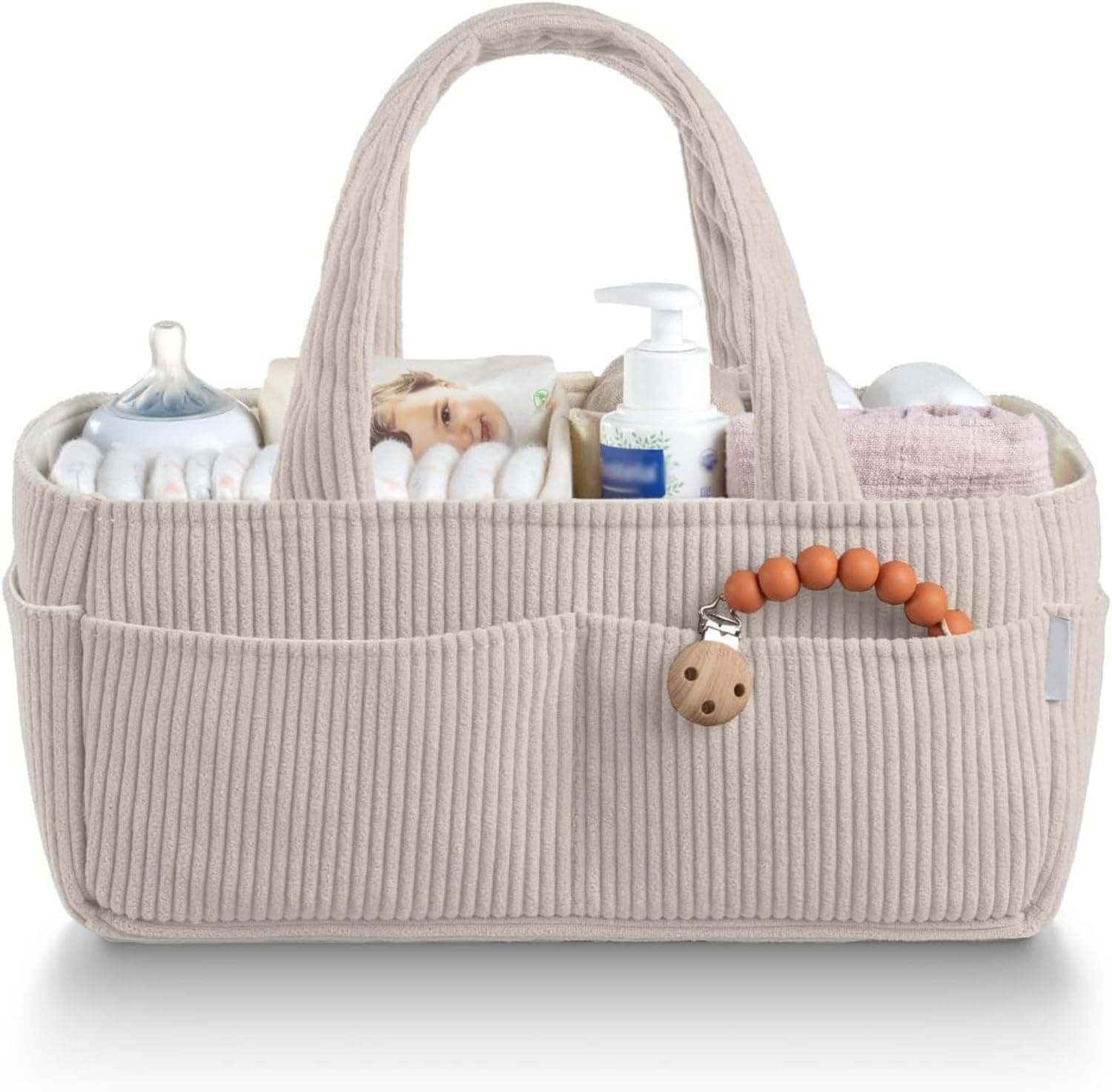 Baby Diaper Caddy Organizer for Changing Table - Portable Nursery Storage Basket, Newborn Essentials, Baby Shower Gifts for Boy or Girl, Corduroy Cream