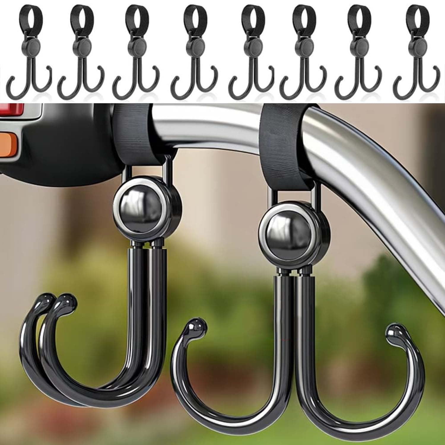 YelaJoy Baby Stroller Hooks Clips,Multipurpose Strolller Straps for Hanging Diaper Bags,Purse,Stroller Organizer,Universal Hooks Accessories for Stroller and Bicycle or Shopping Cart(8 Pack)