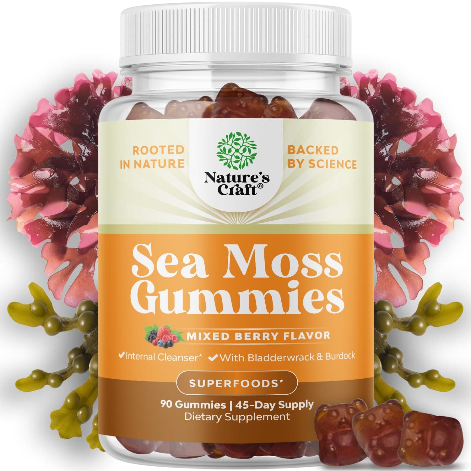 Sea Moss Gummies for Adults and Kids - Vegan Adult and Kids Immune Support Gummies with Burdock Bladderwrack and Sea Moss Gel - Delicious Berry Flavor Sea Moss Supplement for Men Women and Children