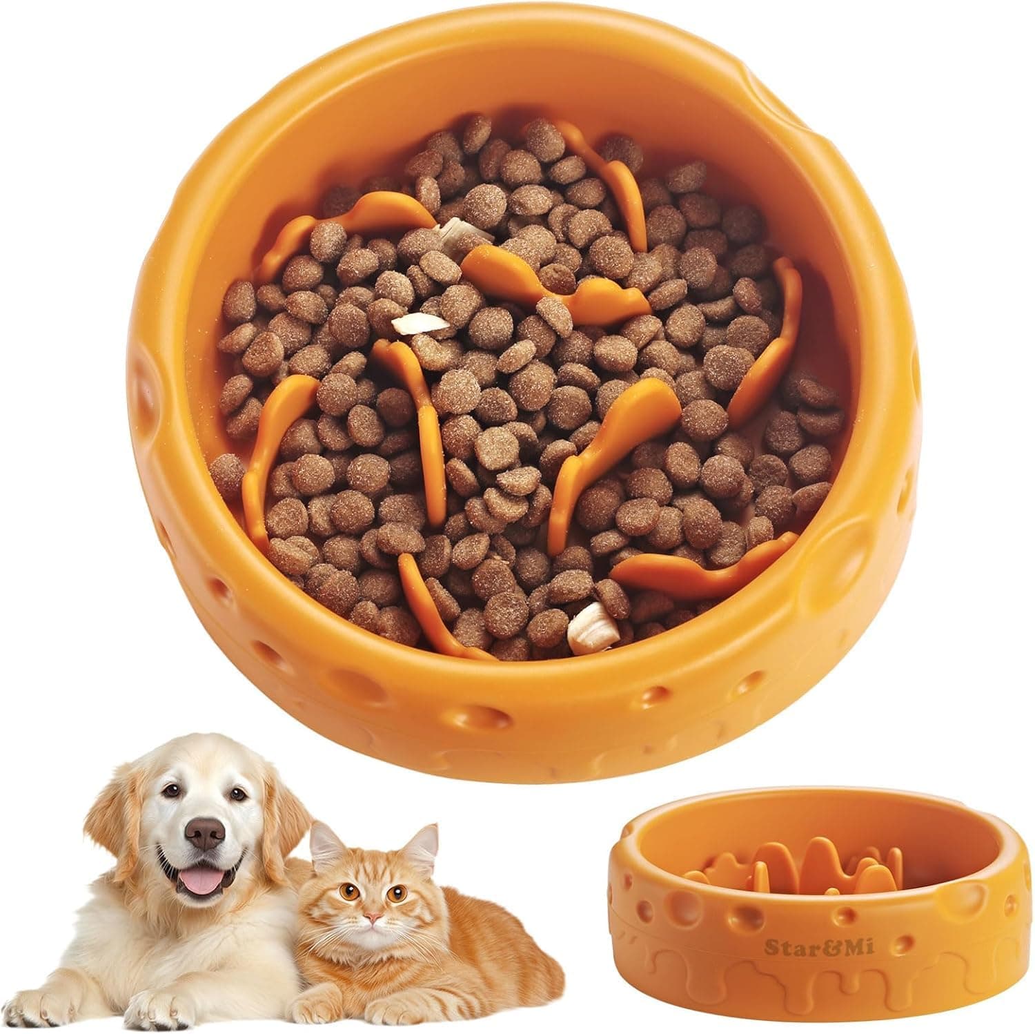 YelaJoy Silicone Slow Feeder Bowl for Cats Dogs, Non-Slip Suction Base Food-Grade Puzzle Feeder Bowl, Raised Center Anti-Choking Pet Food Bowl, Dishwasher Safe, for Small Medium Puppy Indoor Cat