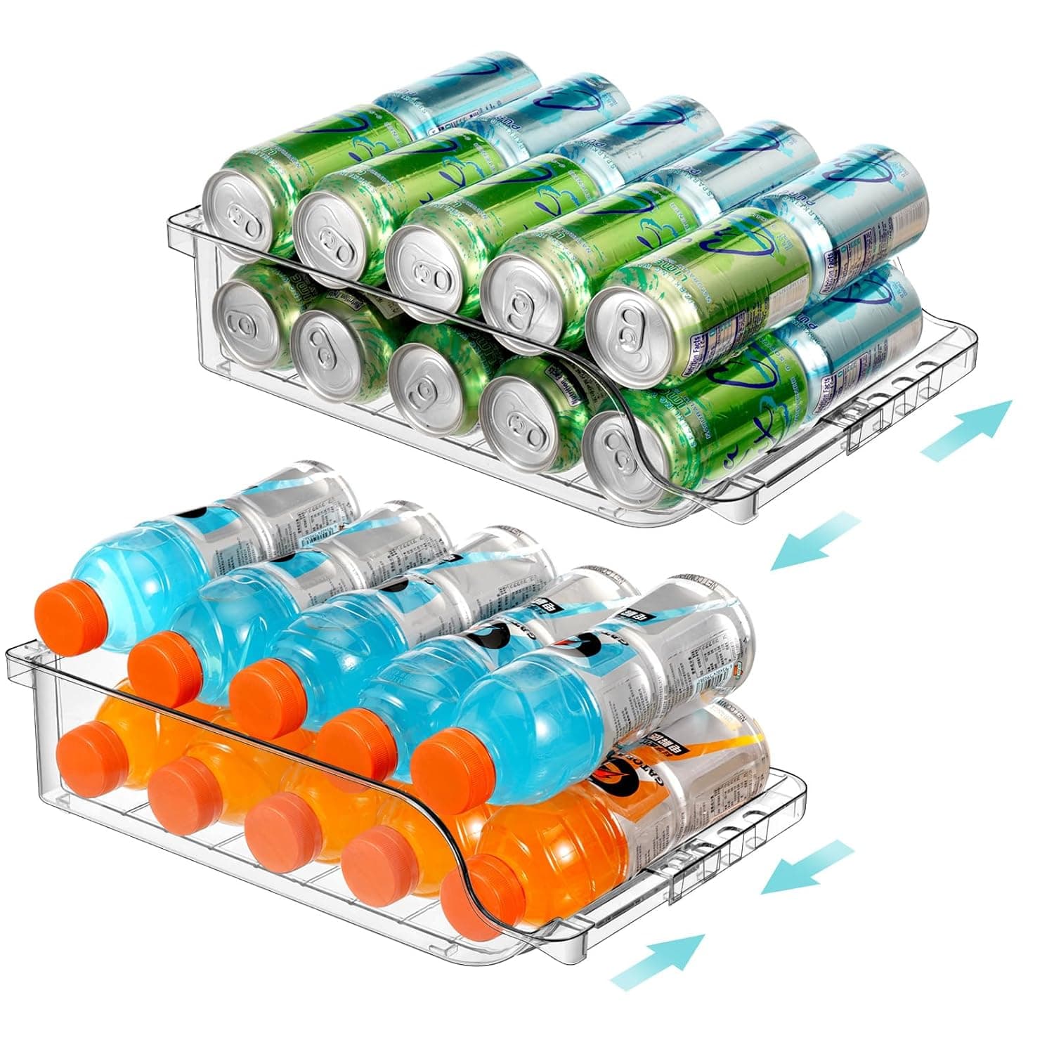 2 Packs Clear Width Adjustable Soda Can Organizer for Refrigerator Expandable Soda Can Dispenser for Beer Soda Seltzer Pop Can Soda Expand Organizer for Fridge Kitchen Pantry