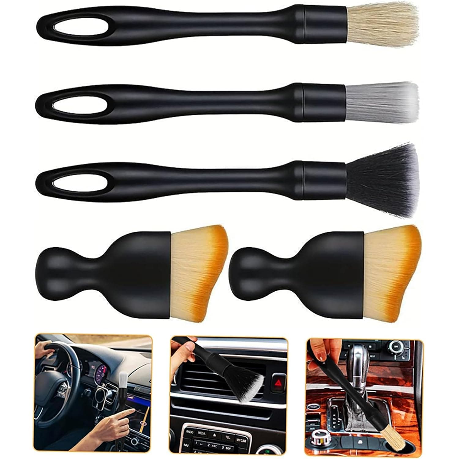 ToolHouse 5Pcs Automotive Brushes, Car Interior Detailing Brush Set, Car Cleaning Brush for Cleaning Wheels, Car Interiors, Ventilation Slots and Dashboards